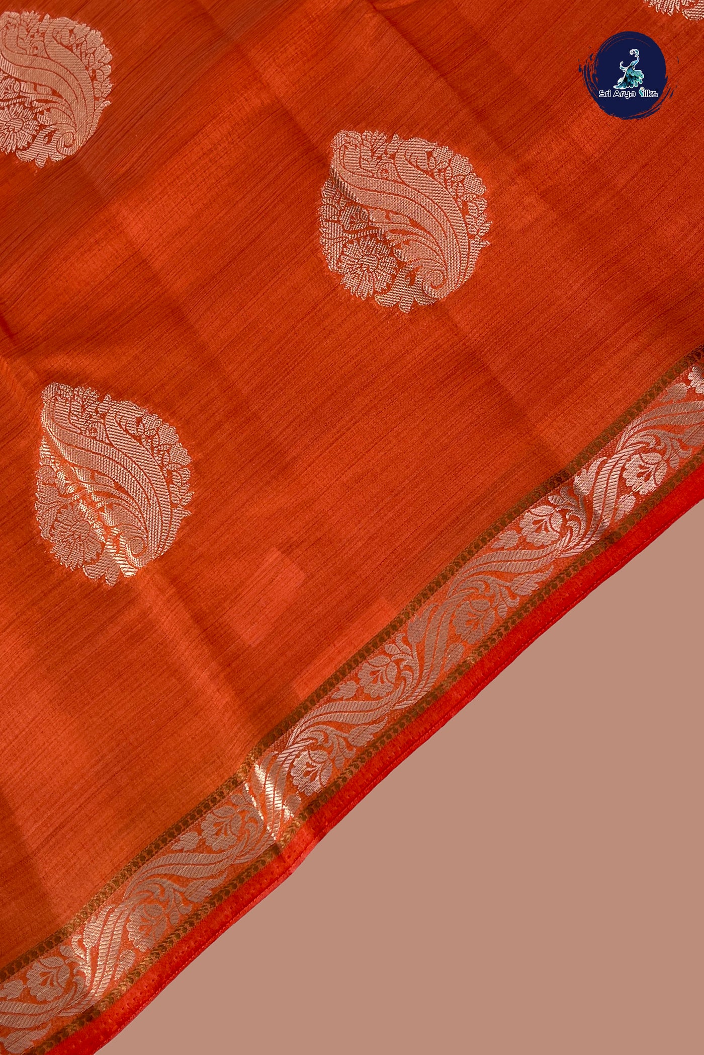 Orange Semi Tussar Saree With Zari Buttas Pattern