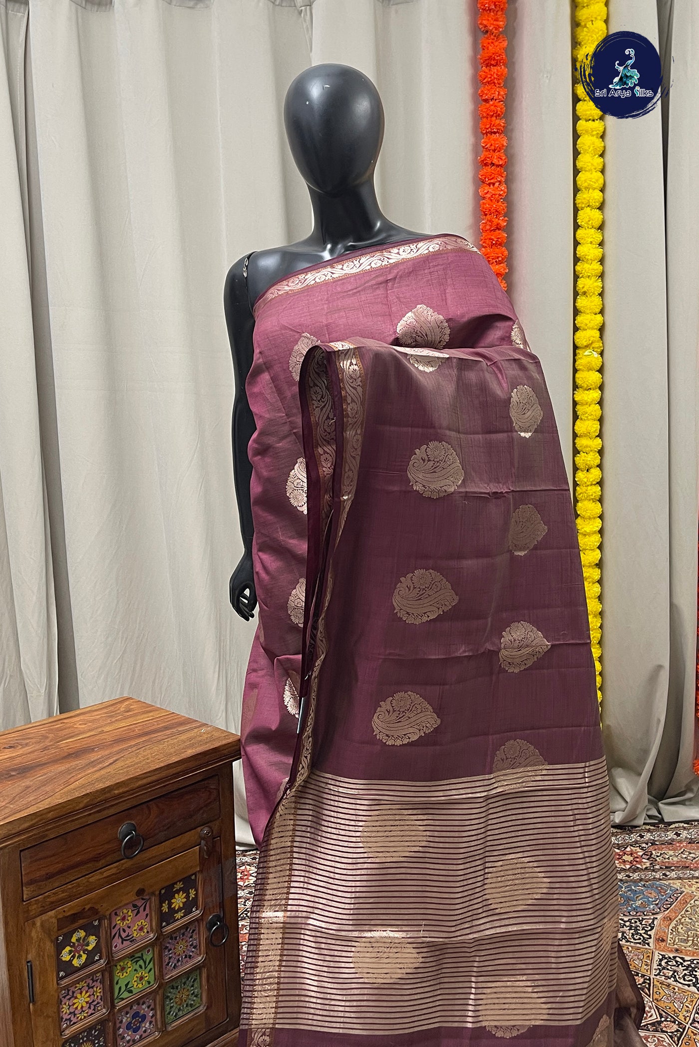 Brown Semi Tussar Saree With Zari Buttas Pattern