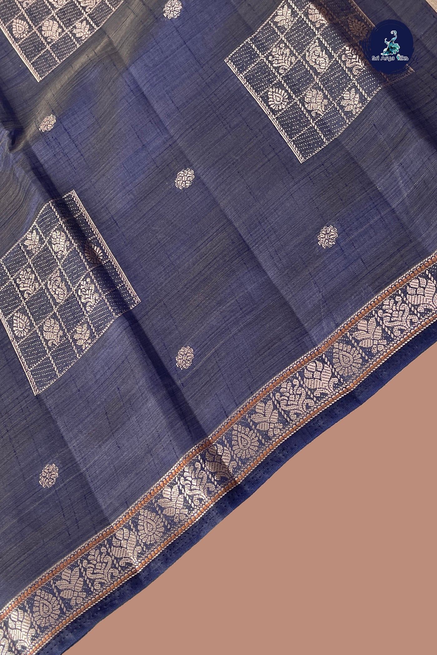 Blue Semi Tussar Saree With Zari Buttas Pattern