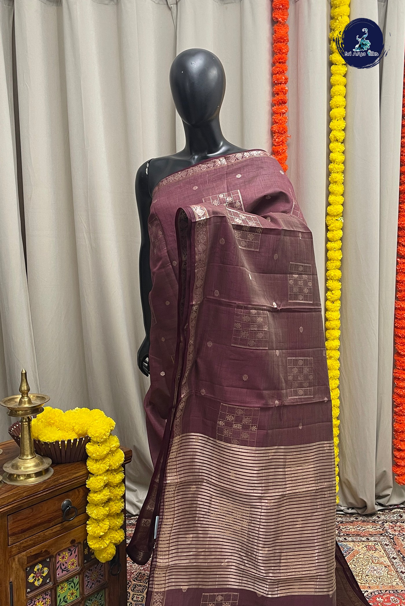 Brown Semi Tussar Saree With Zari Buttas Pattern