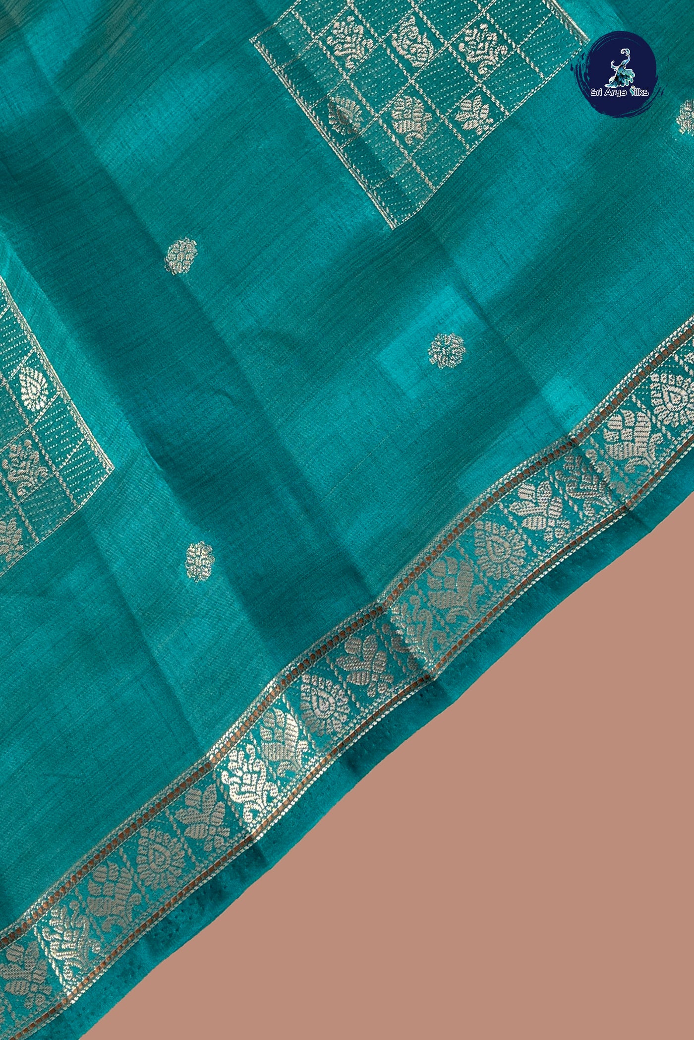 Teal Semi Tussar Saree With Zari Buttas Pattern