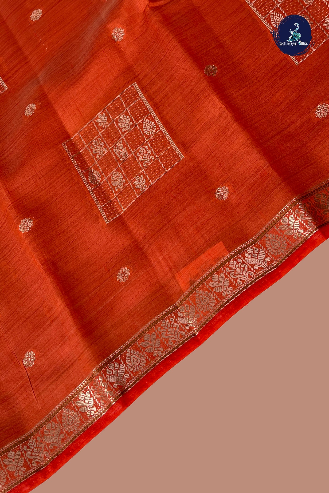 Orange Semi Tussar Saree With Zari Buttas Pattern