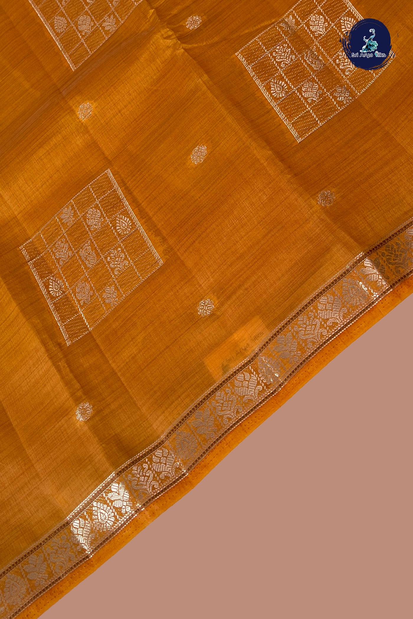 Mustard Yellow Semi Tussar Saree With Zari Buttas Pattern
