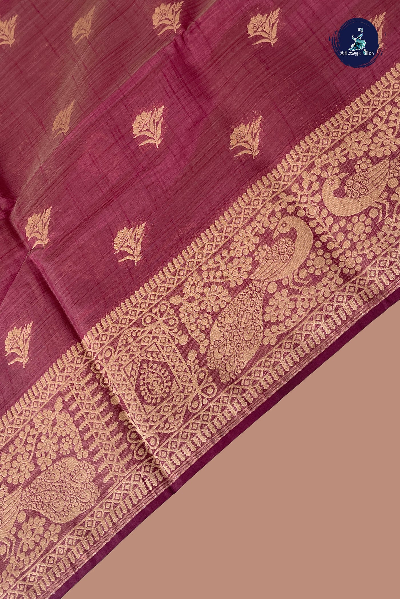 Burgundy Semi Tussar Saree With Zari Buttas Pattern