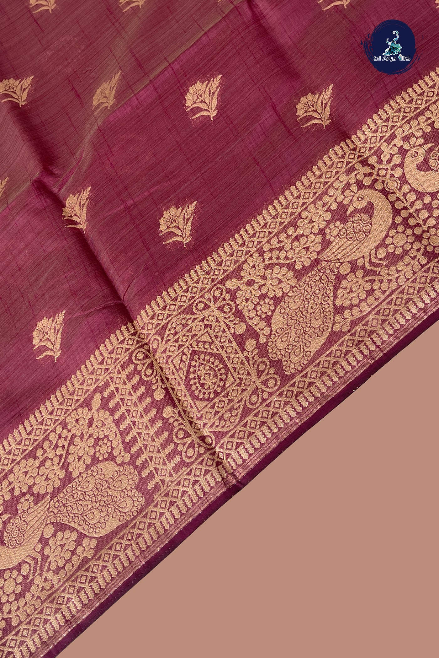 Burgundy Semi Tussar Saree With Zari Buttas Pattern