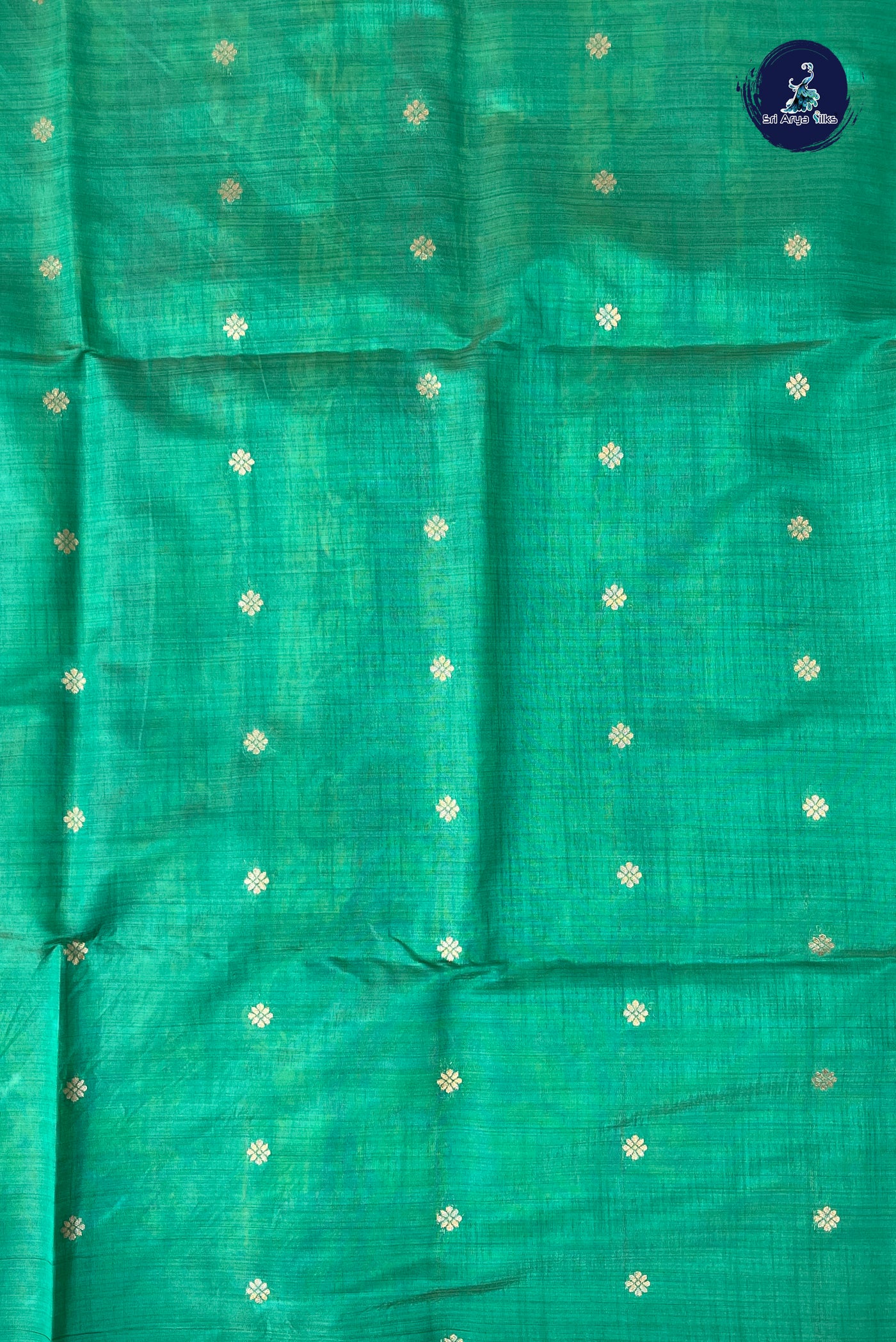 Green Semi Tussar Saree With Zari Buttas Pattern