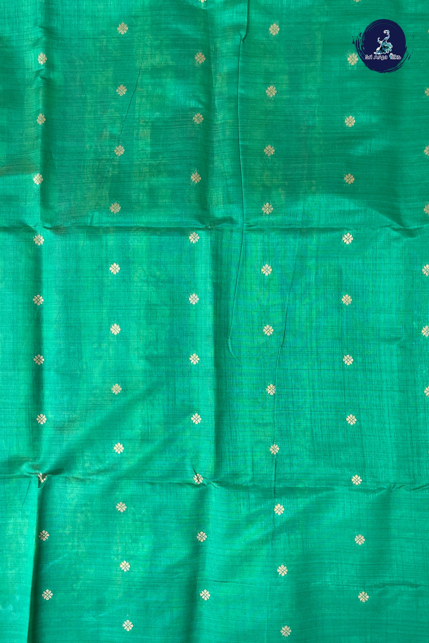 Green Semi Tussar Saree With Zari Buttas Pattern