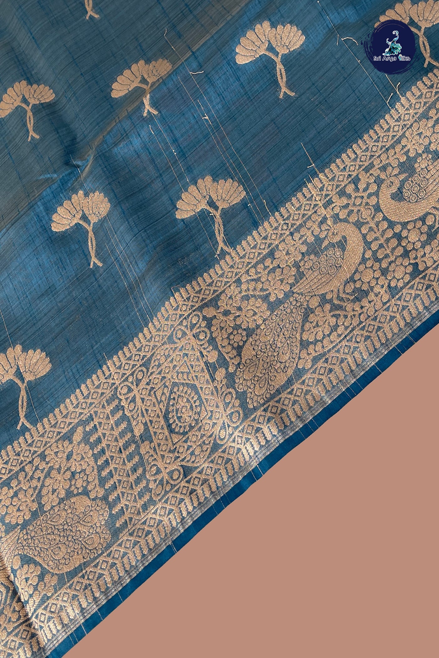 Blue Semi Tussar Saree With Zari Buttas Pattern