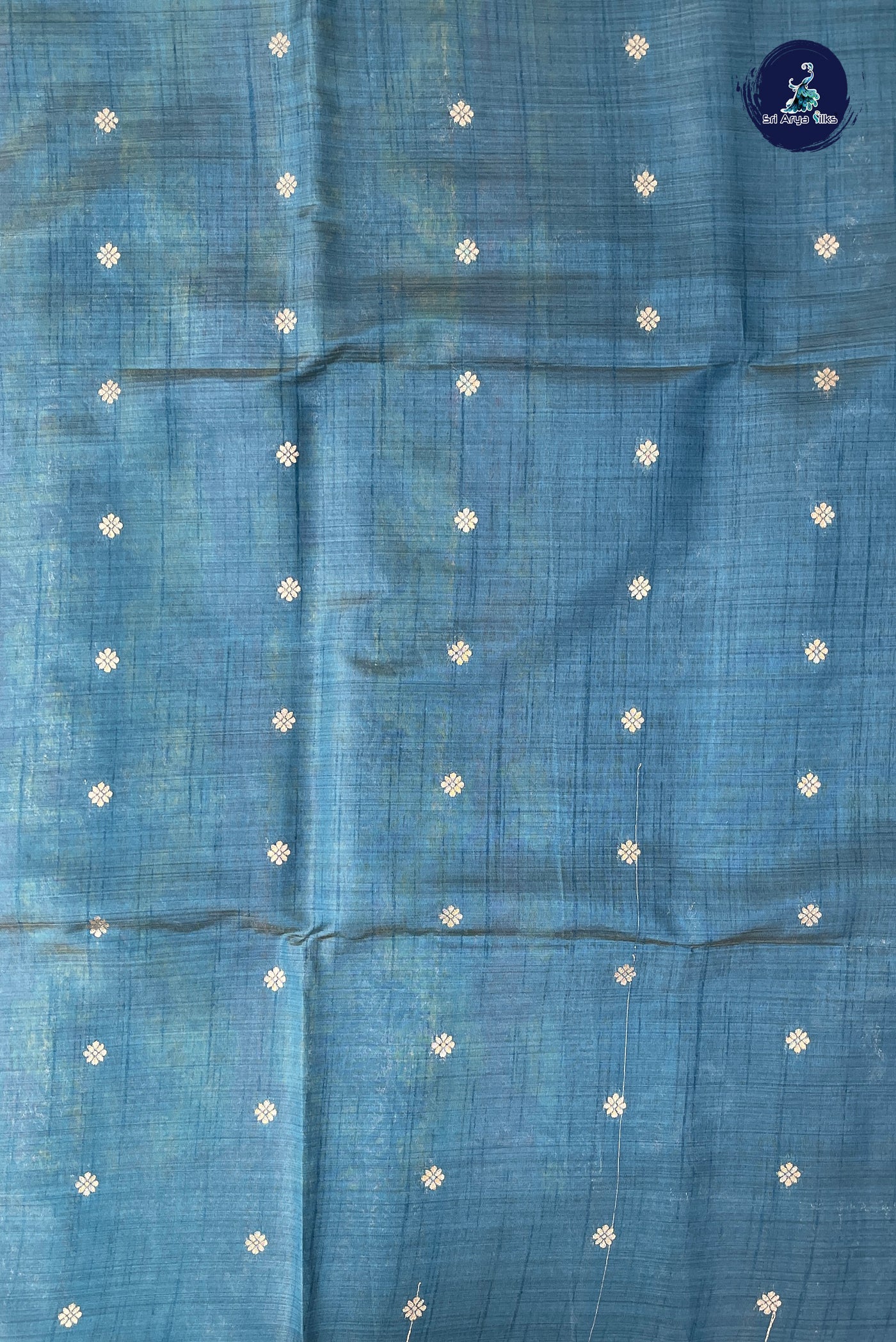 Blue Semi Tussar Saree With Zari Buttas Pattern