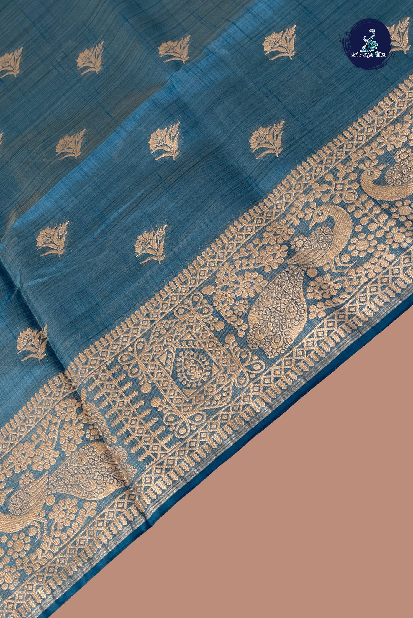 Blue Semi Tussar Saree With Zari Buttas Pattern