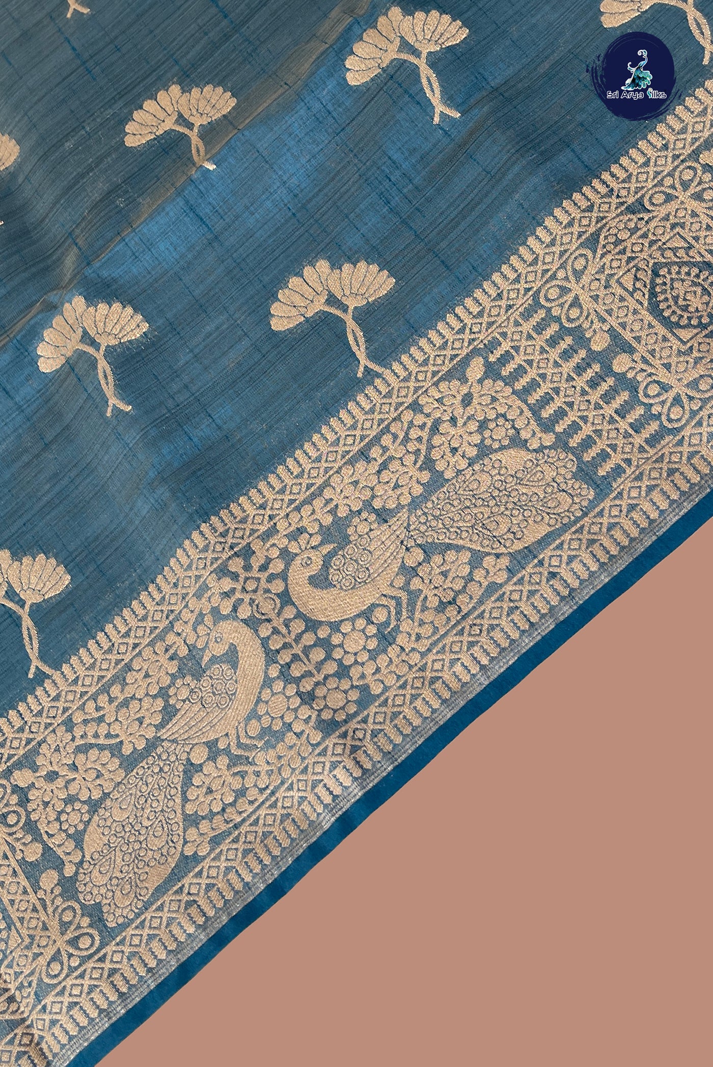 Blue Semi Tussar Saree With Zari Buttas Pattern
