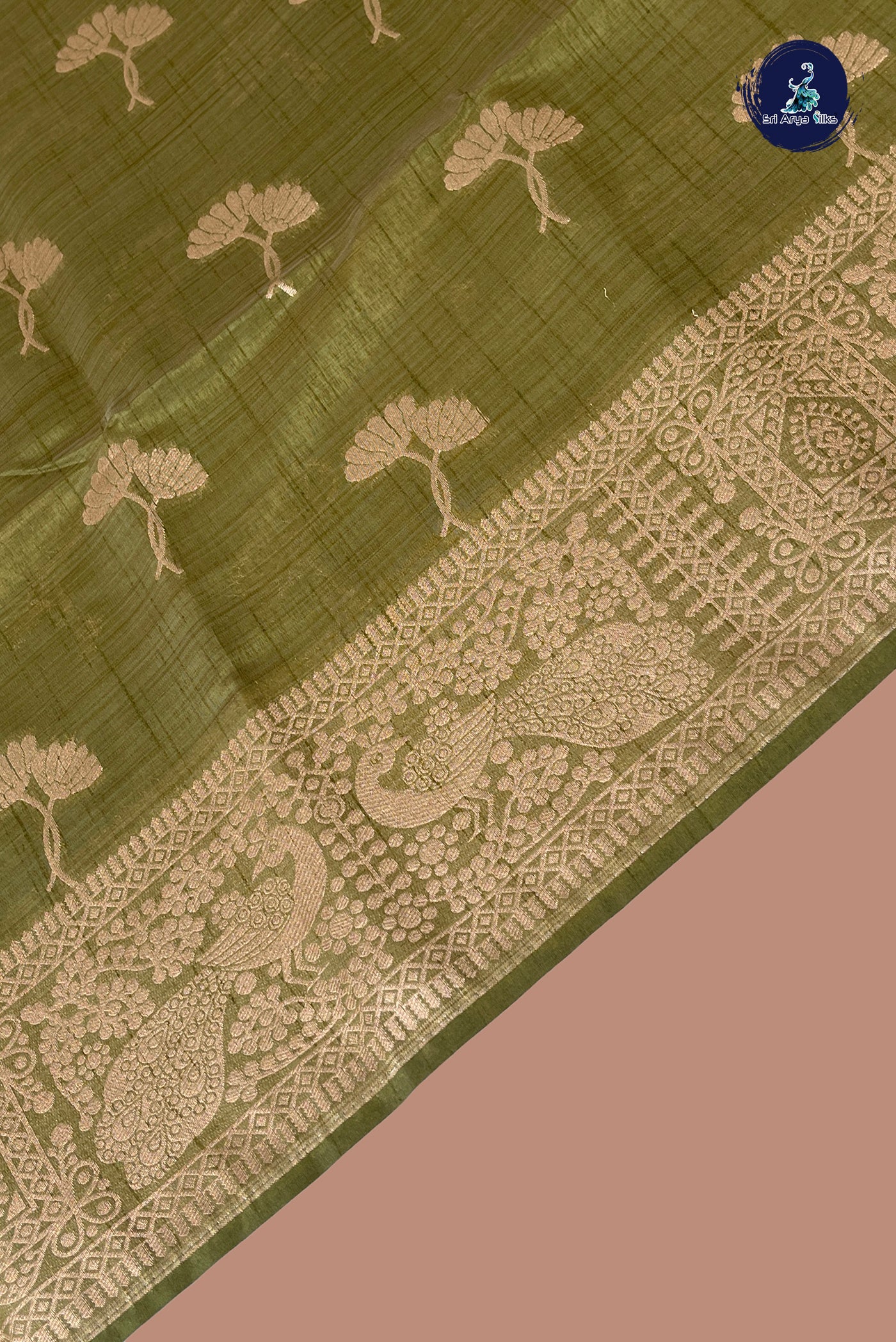 Green Semi Tussar Saree With Zari Buttas Pattern