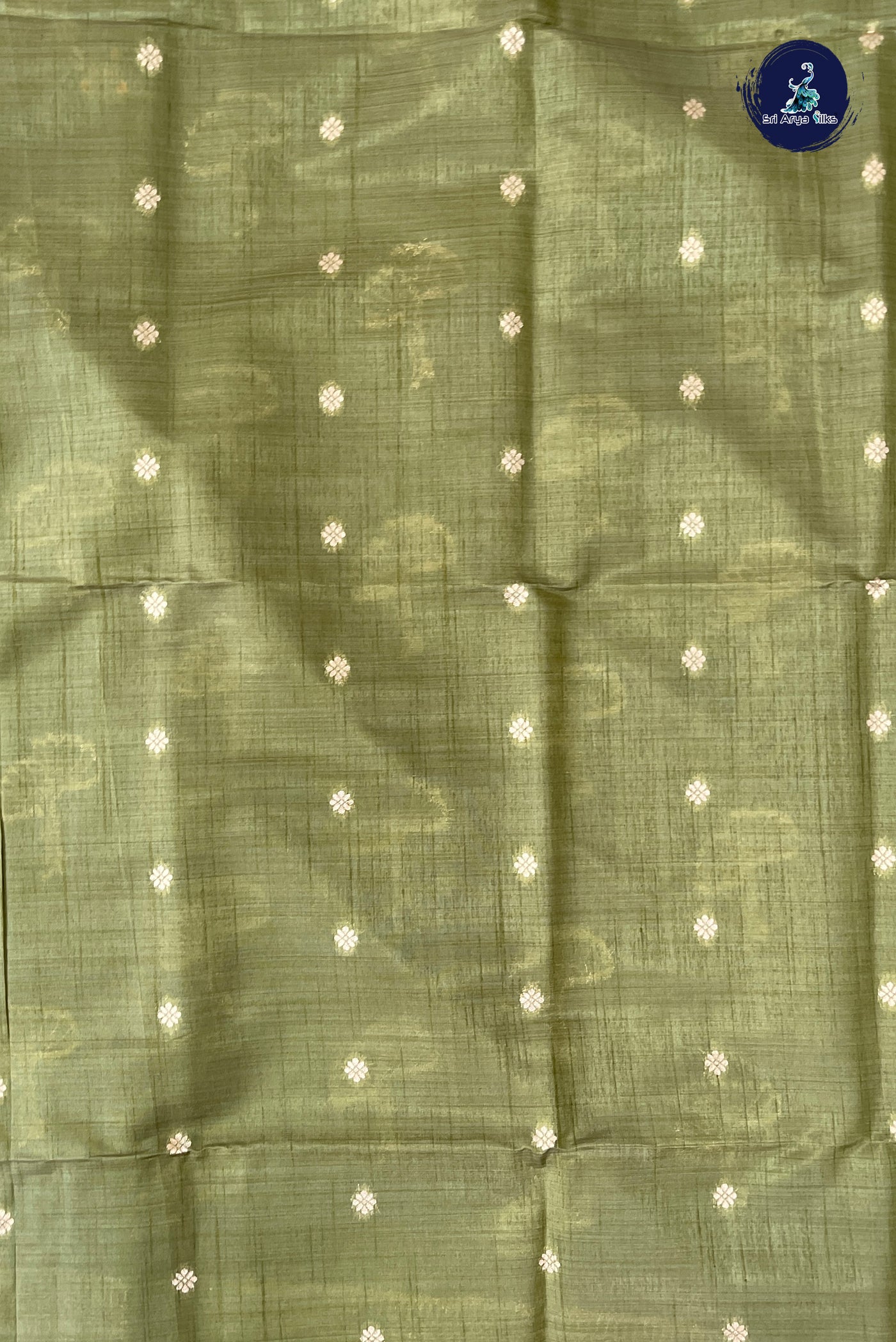 Green Semi Tussar Saree With Zari Buttas Pattern