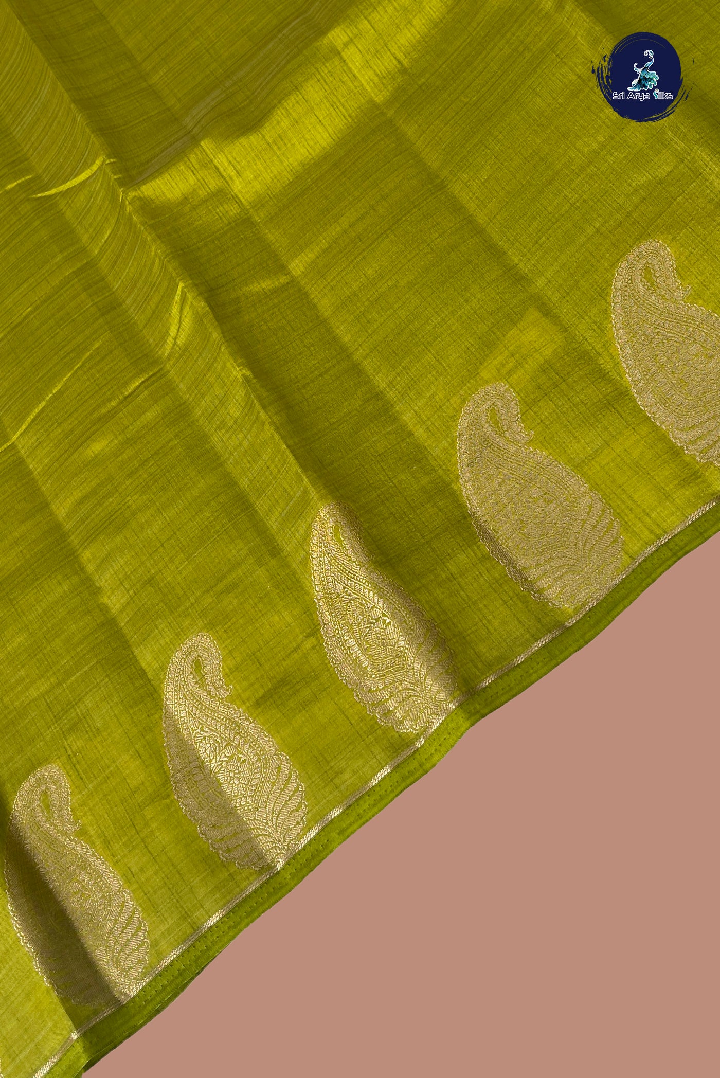 Lime Green Semi Tussar Saree With Zari Buttas Pattern
