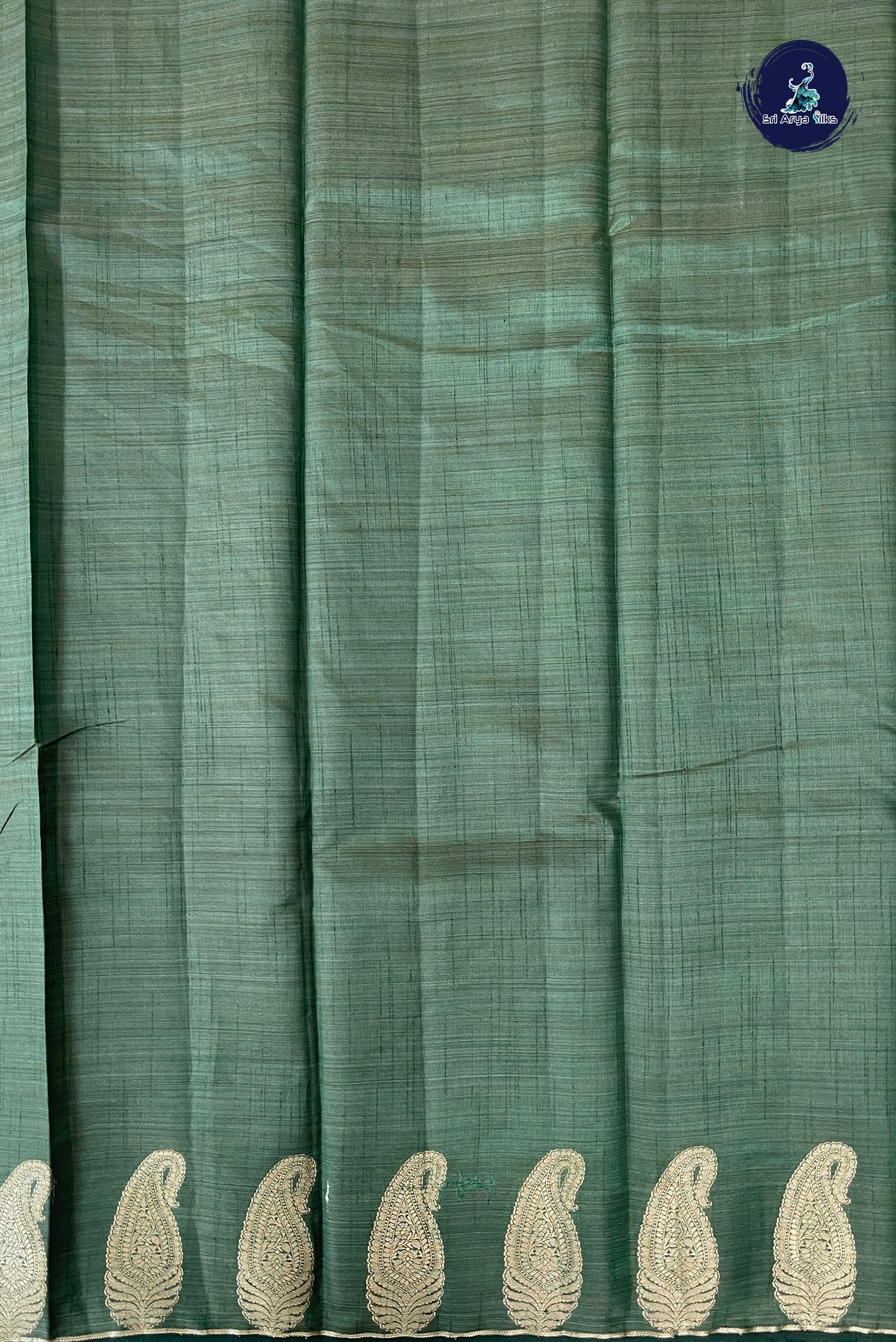 Dark Green Semi Tussar Saree With Zari Buttas Pattern
