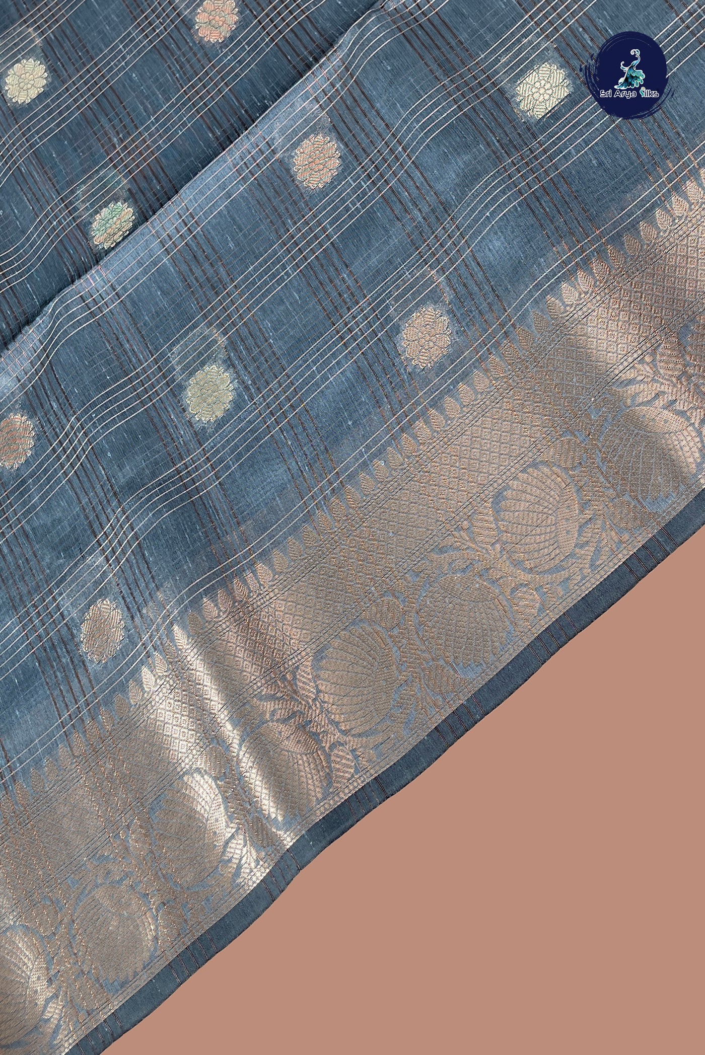 Blue Tissue Banarasi Saree With Zari Checked Pattern