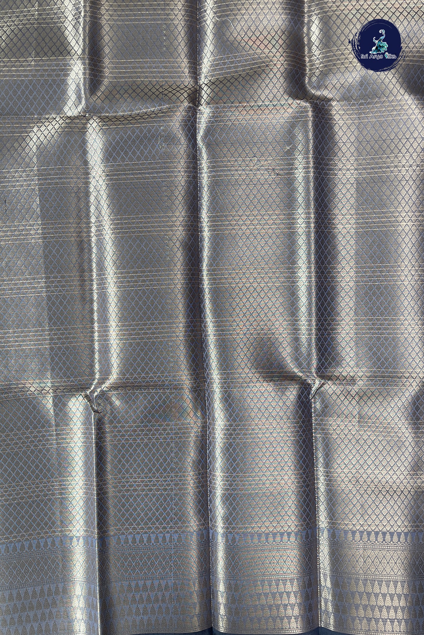 Greyish Lavender Tissue Banarasi Saree With Zari Checked Pattern