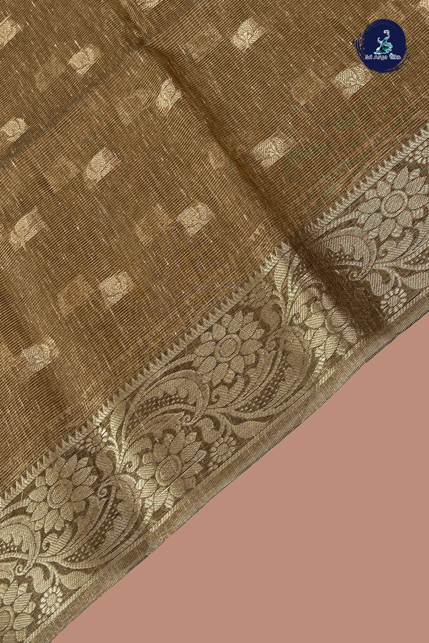 Light Brown Tissue Banarasi Saree With Zari Buttas Pattern