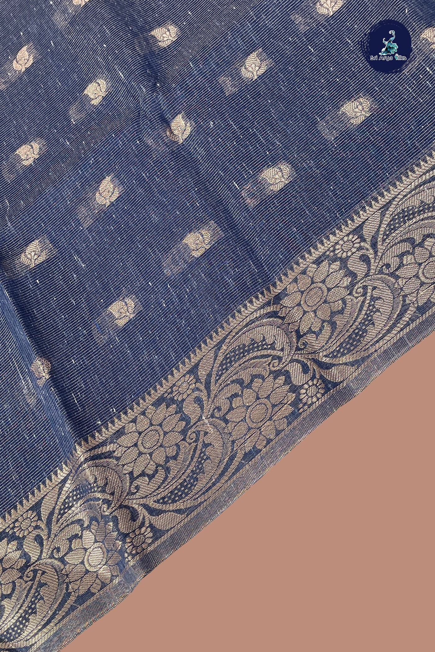 Dark Blue Tissue Banarasi Saree With Zari Buttas Pattern