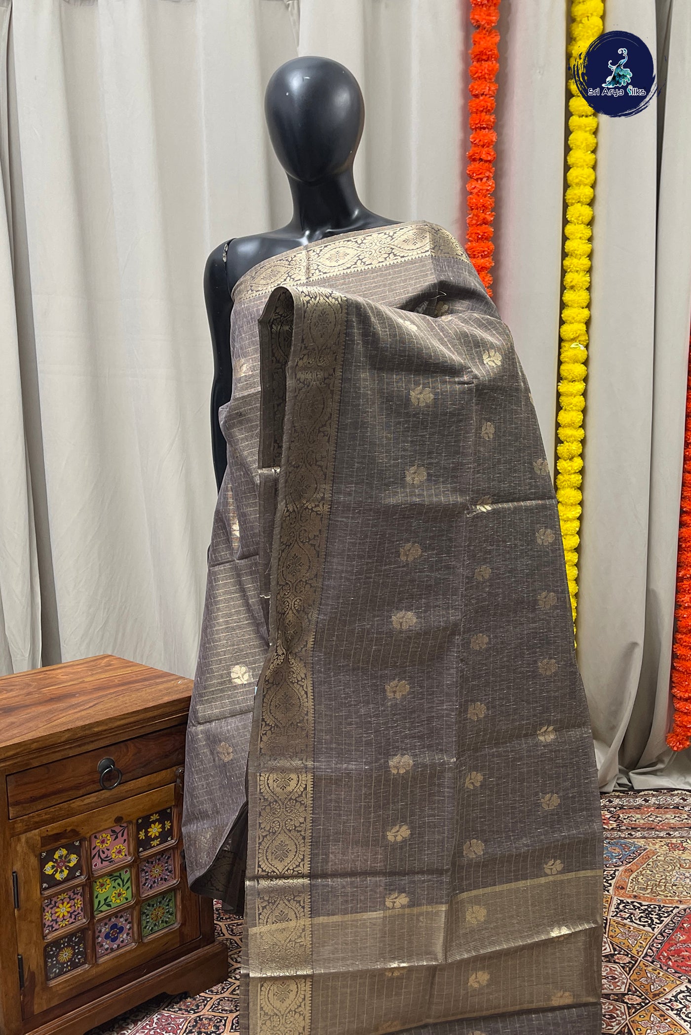 Elephant Grey Tissue Banarasi Saree With Zari Buttas Pattern