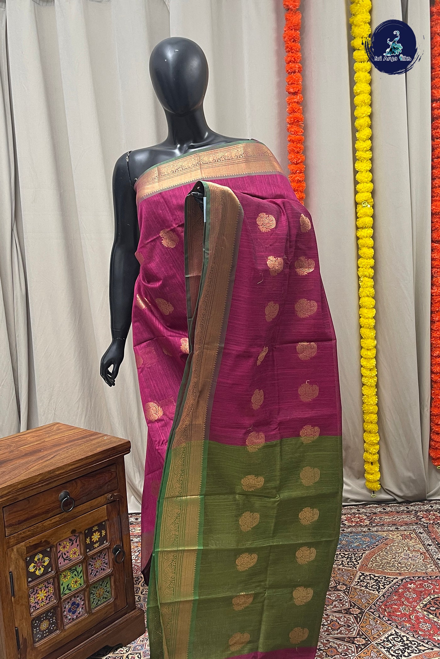 Magenta Pink Raw Silk Saree With Zari Buttas Pattern