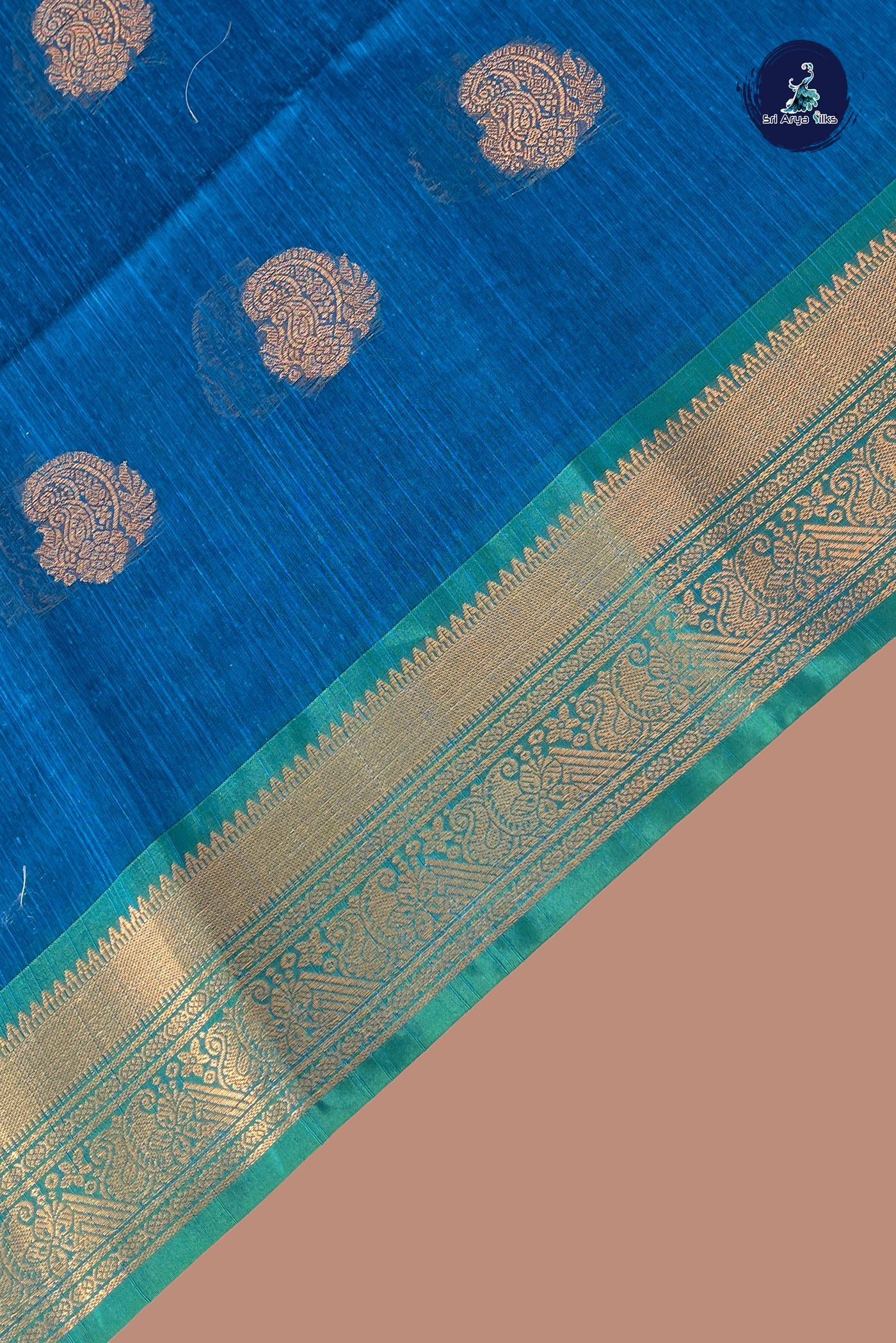 Sapphire Blue Raw Silk Saree With Zari Buttas Pattern