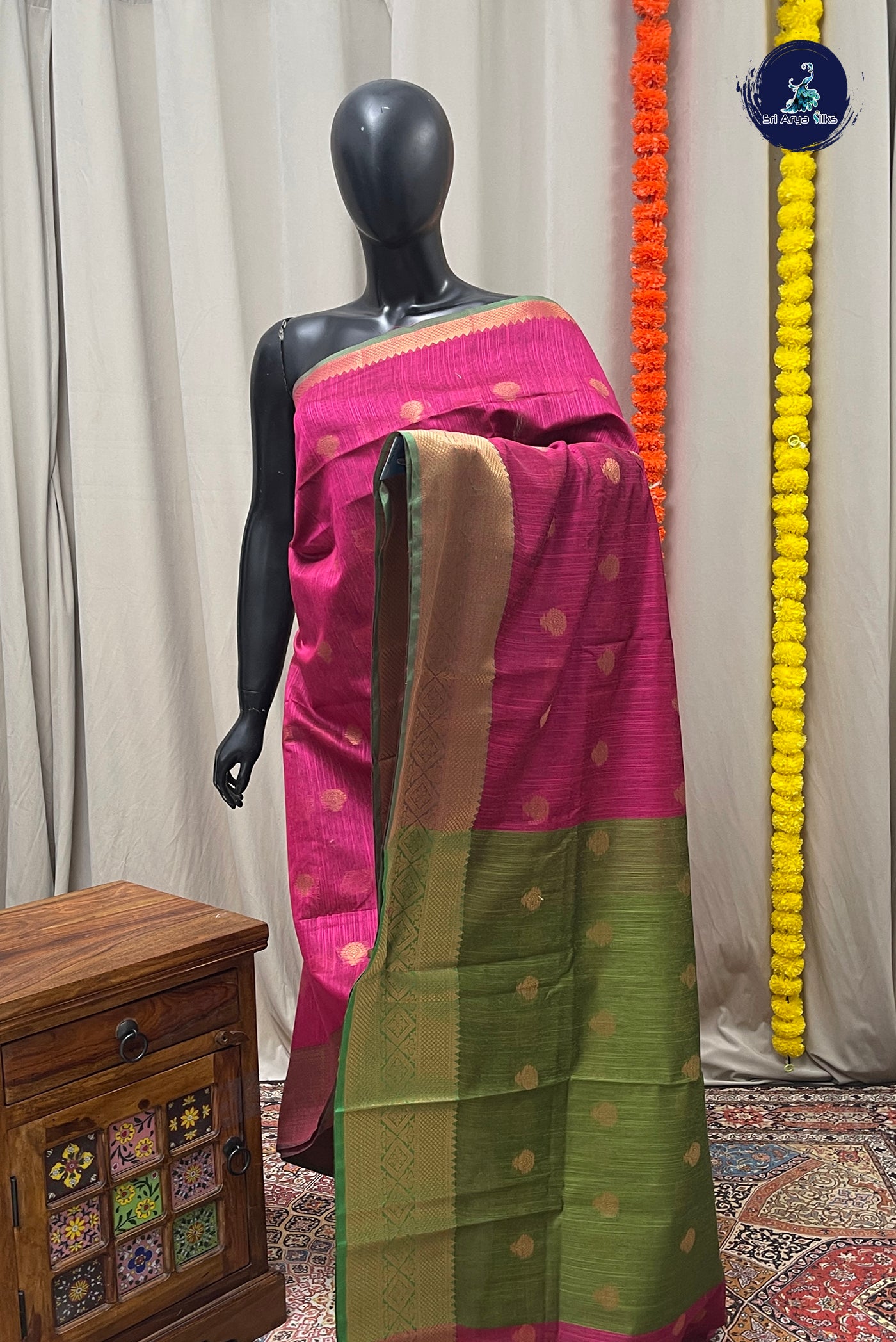Magenta Pink Raw Silk Saree With Zari Buttas Pattern