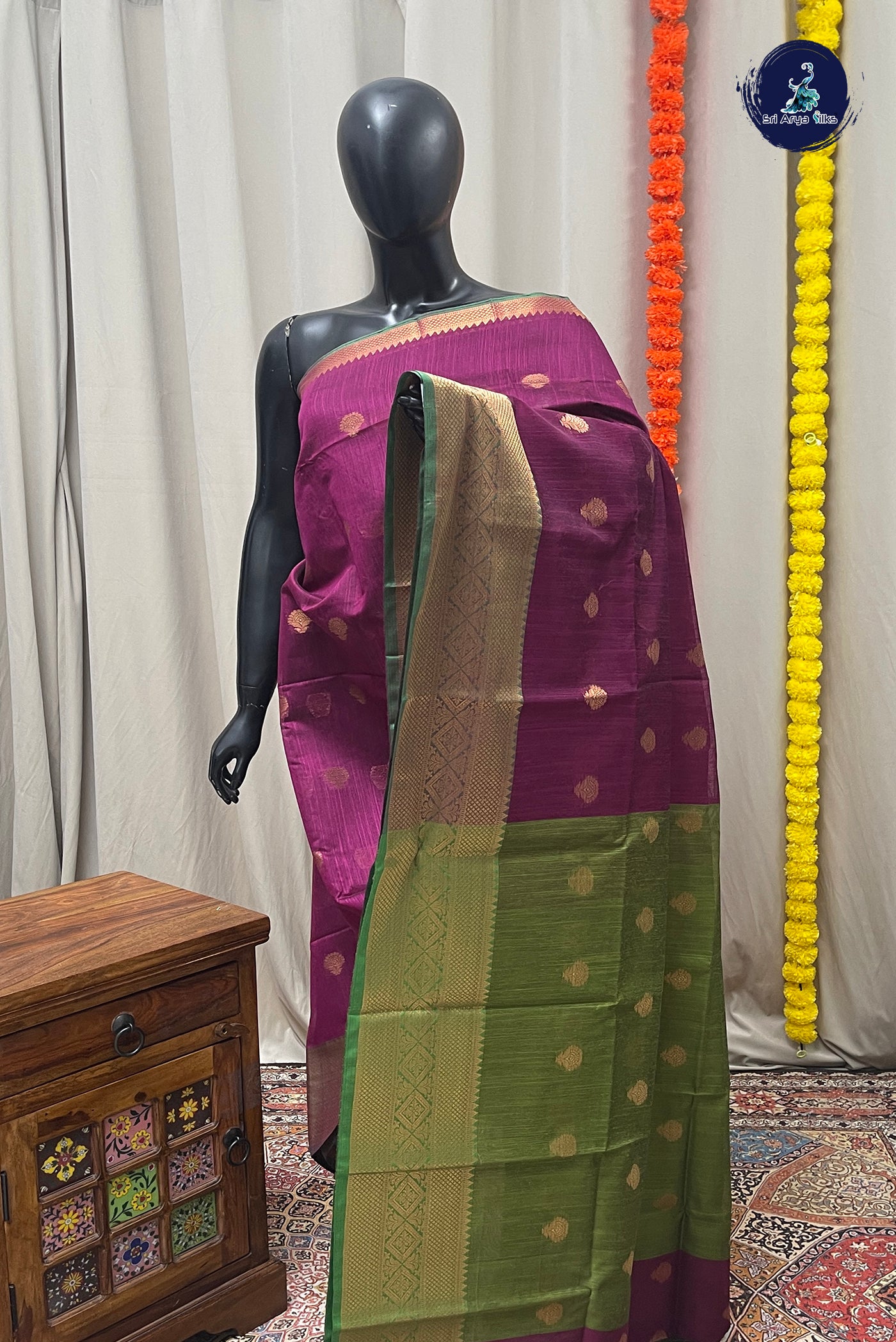 Purple Raw Silk Saree With Zari Buttas Pattern