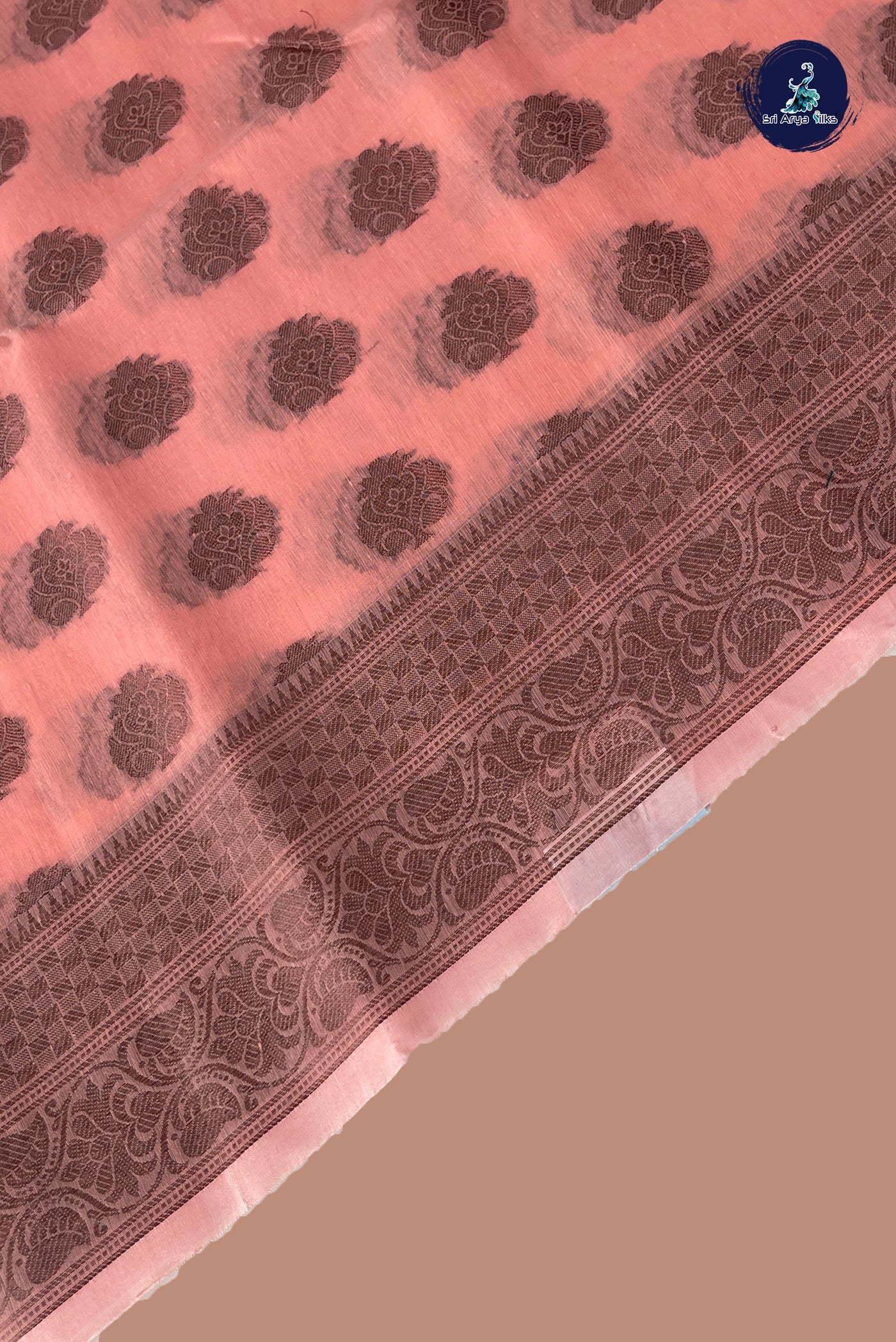 Peach Katan Silk With Buttas Pattern