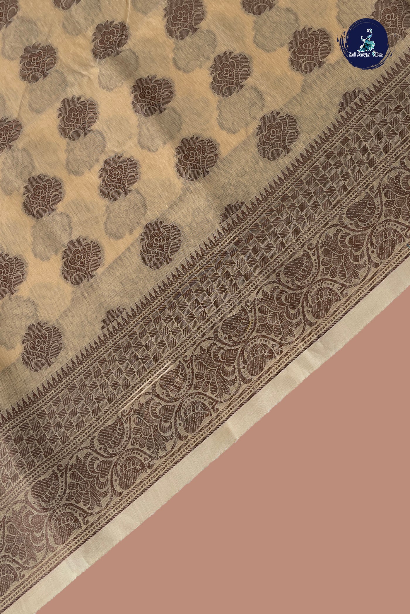 Creamish Yellow Katan Silk With Buttas Pattern