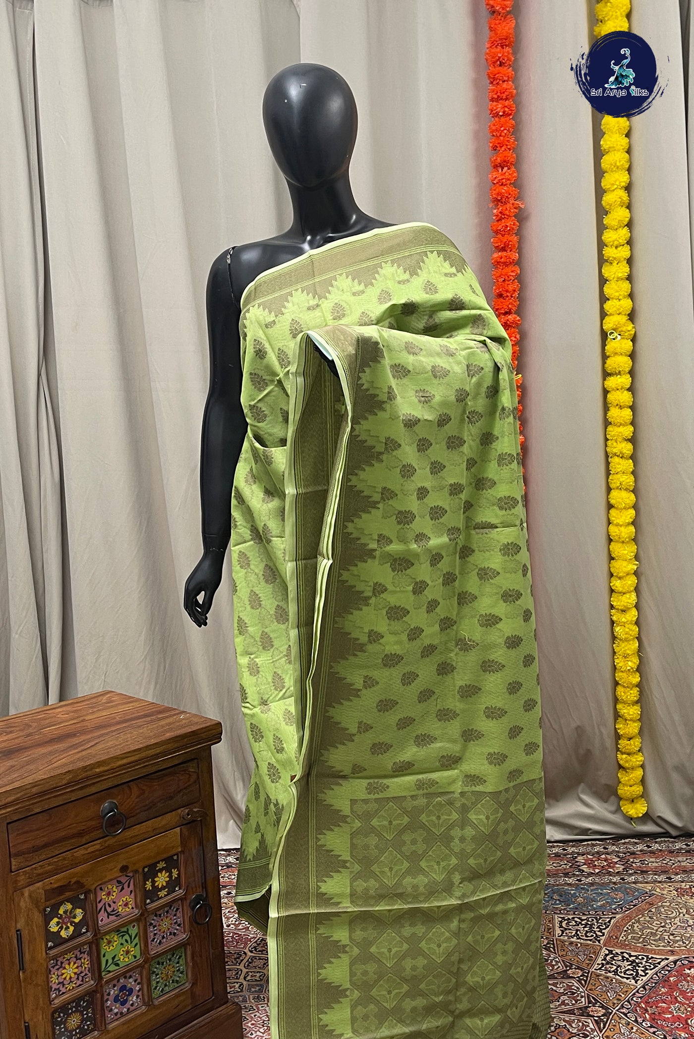 Light Green Katan Silk With Buttas Pattern