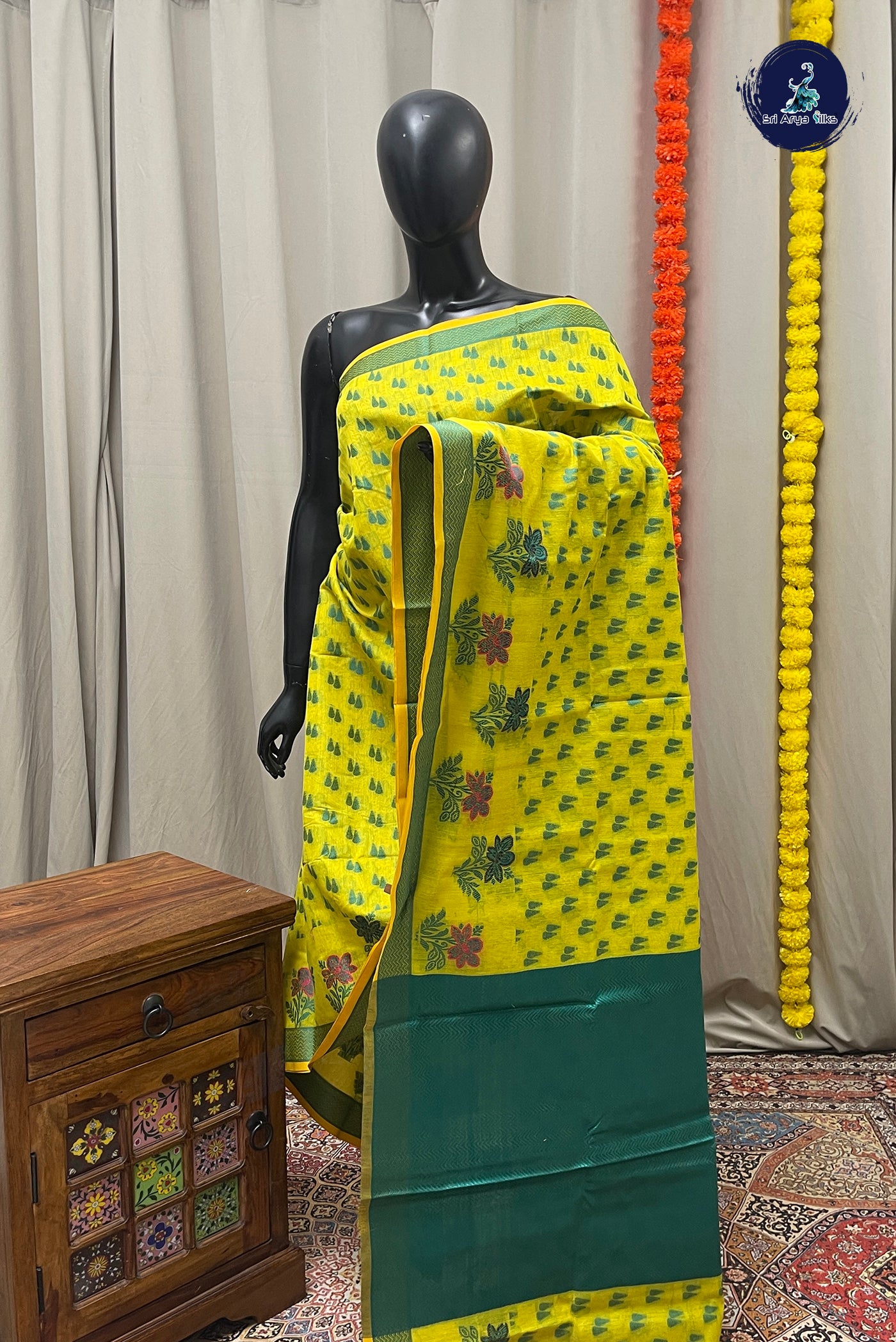 Yellow Katan Silk With Buttas Pattern