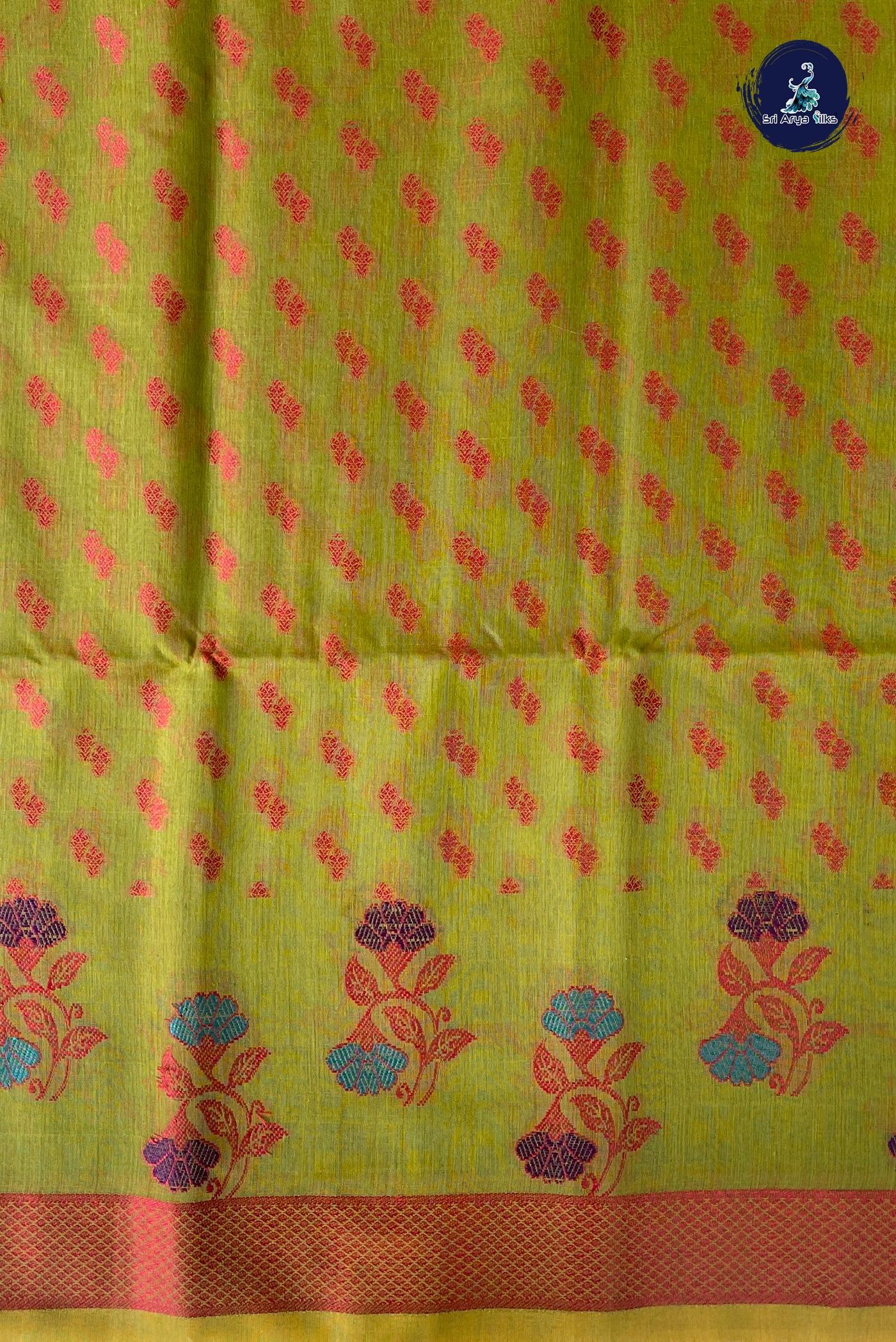 Mehendi Green Katan Silk With Buttas Pattern