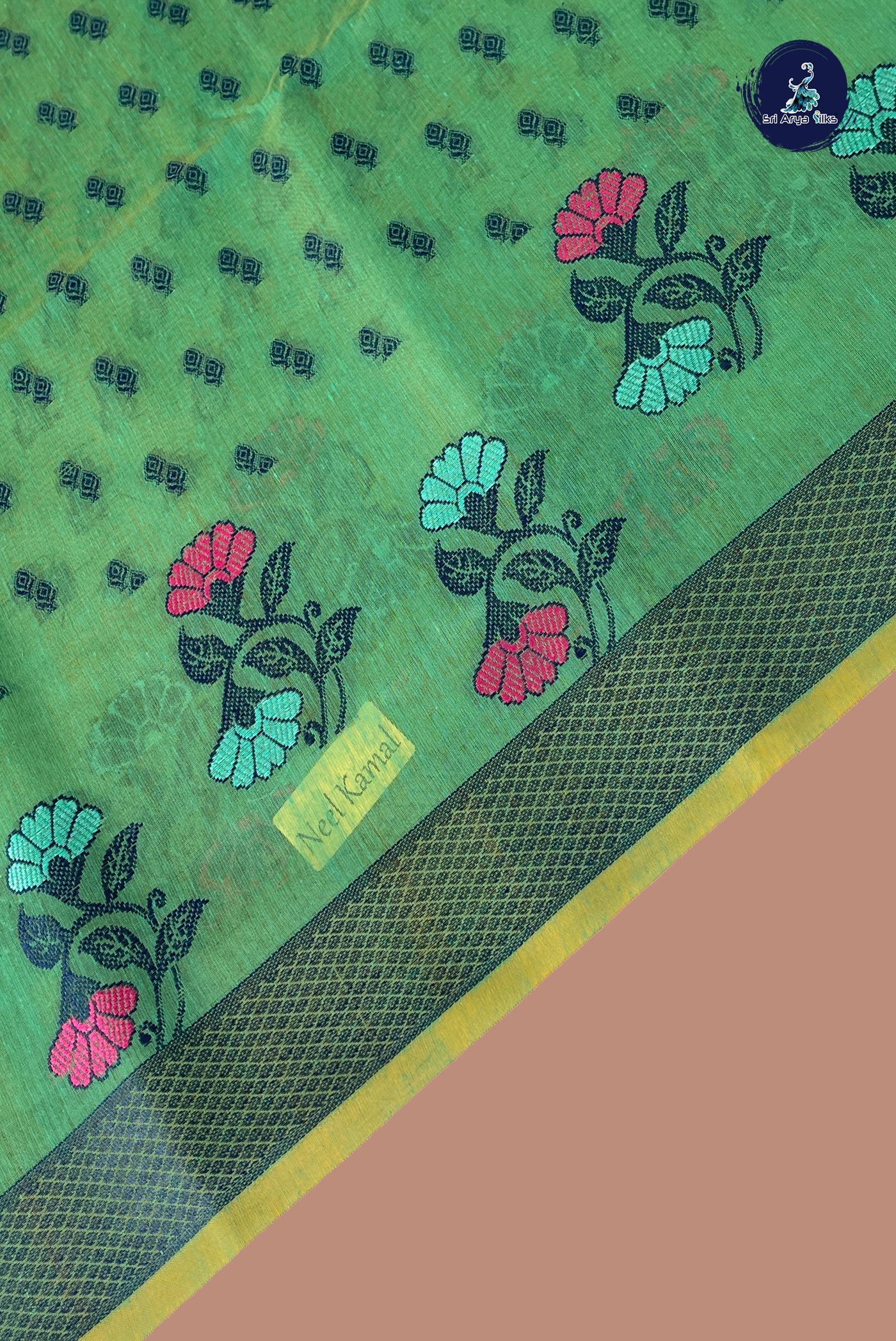 Green Katan Silk With Buttas Pattern