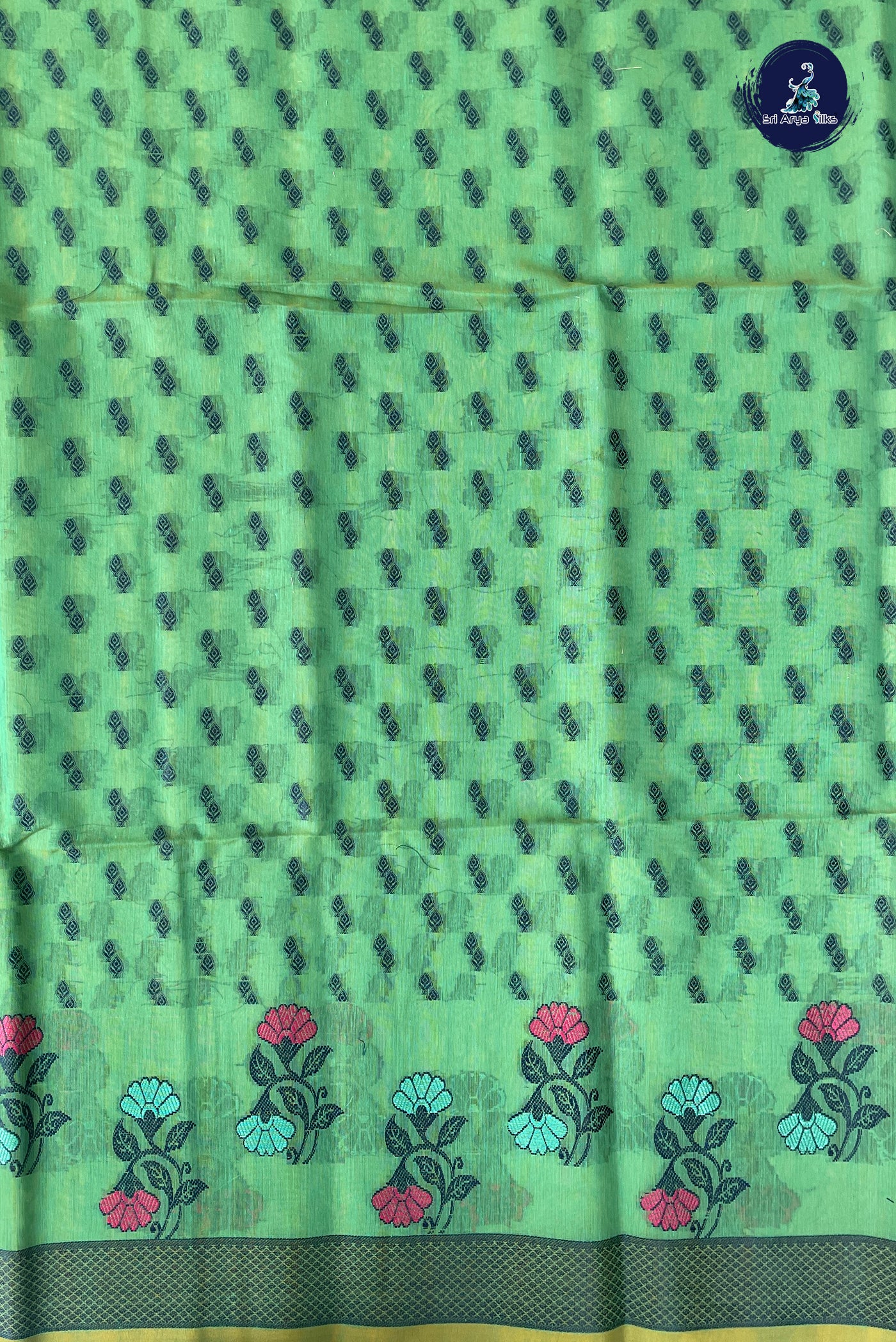 Green Katan Silk With Buttas Pattern
