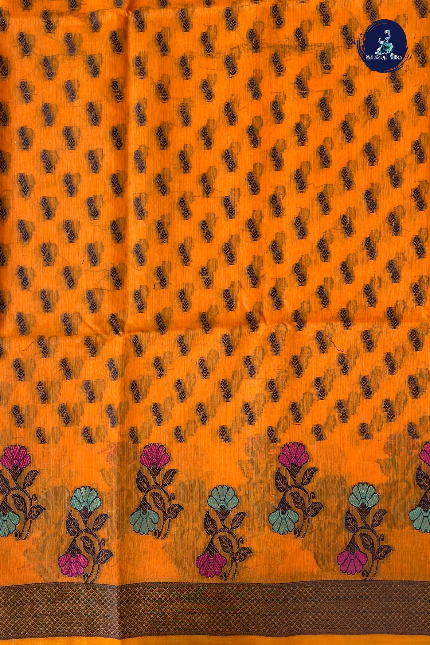 Orange Katan Silk With Buttas Pattern