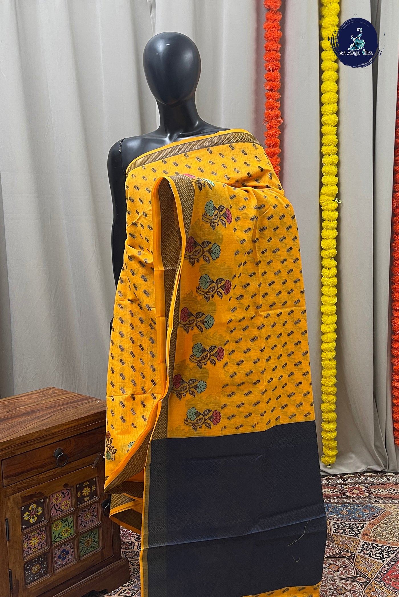Orange Katan Silk With Buttas Pattern
