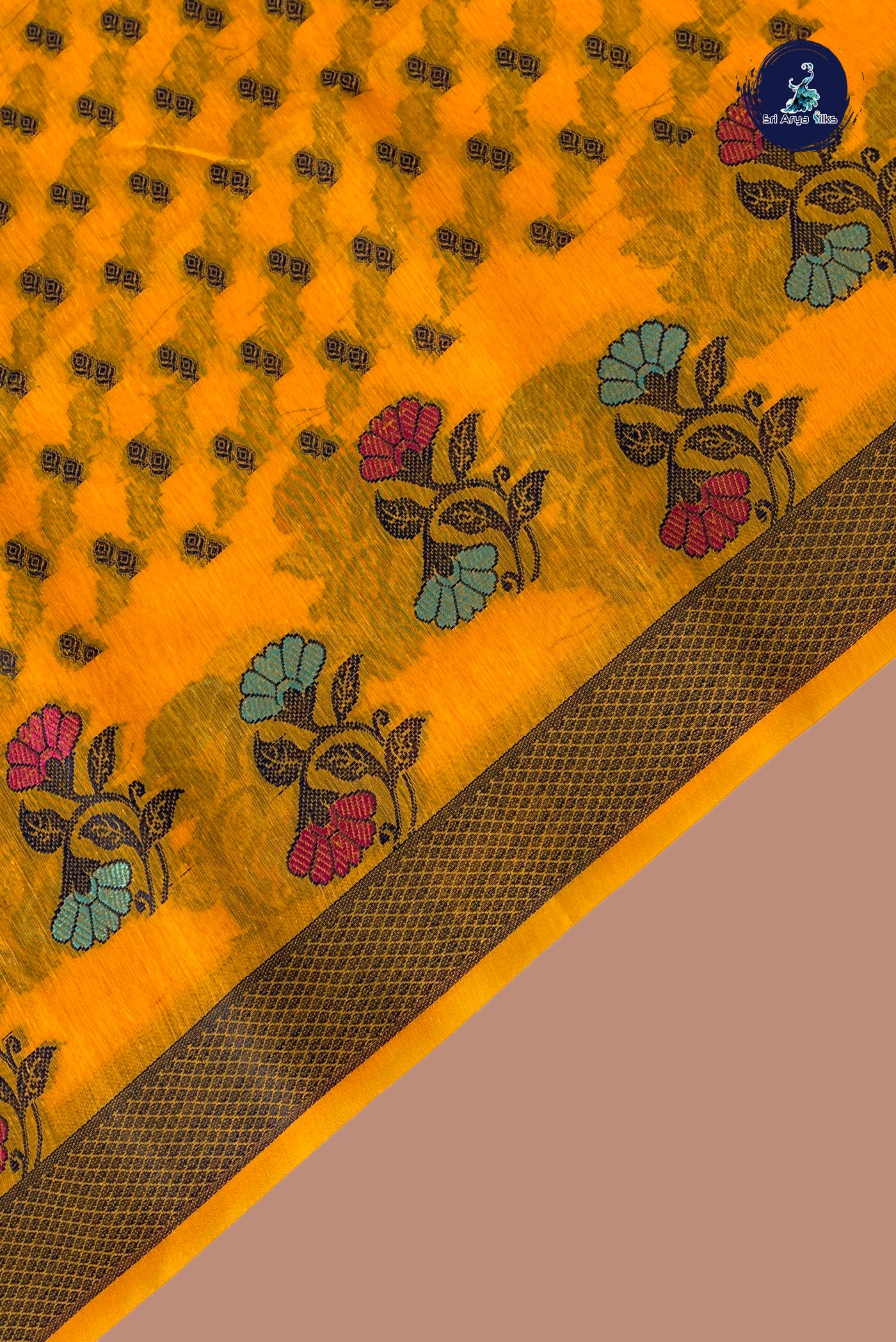 Orange Katan Silk With Buttas Pattern