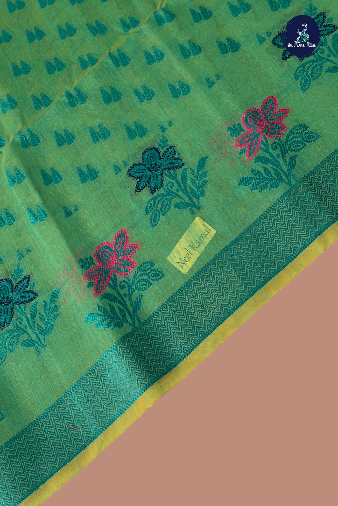 Green Katan Silk With Buttas Pattern