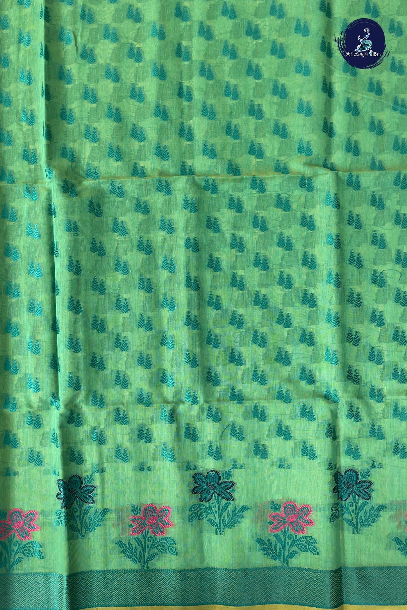 Green Katan Silk With Buttas Pattern