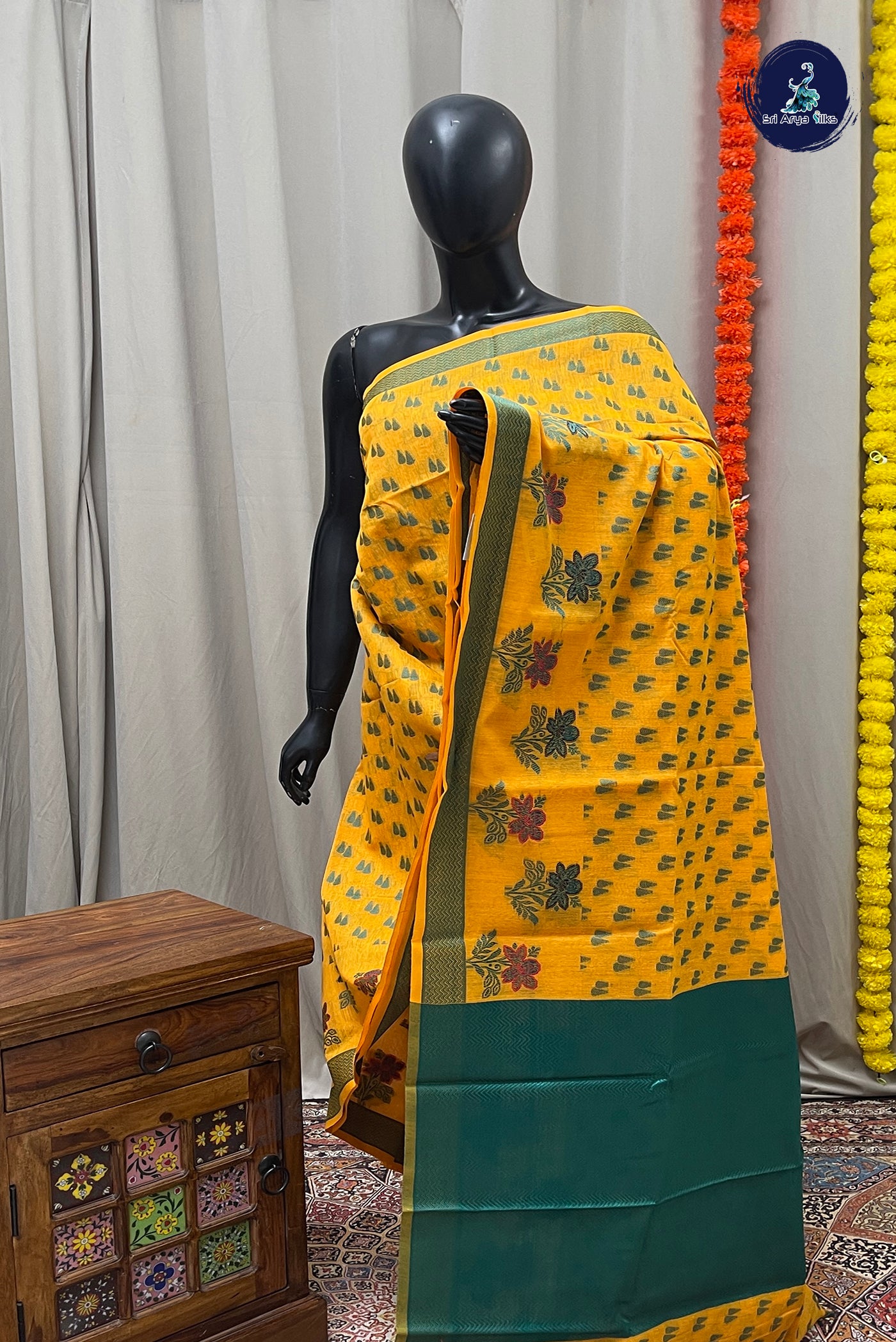 Orange Katan Silk With Buttas Pattern