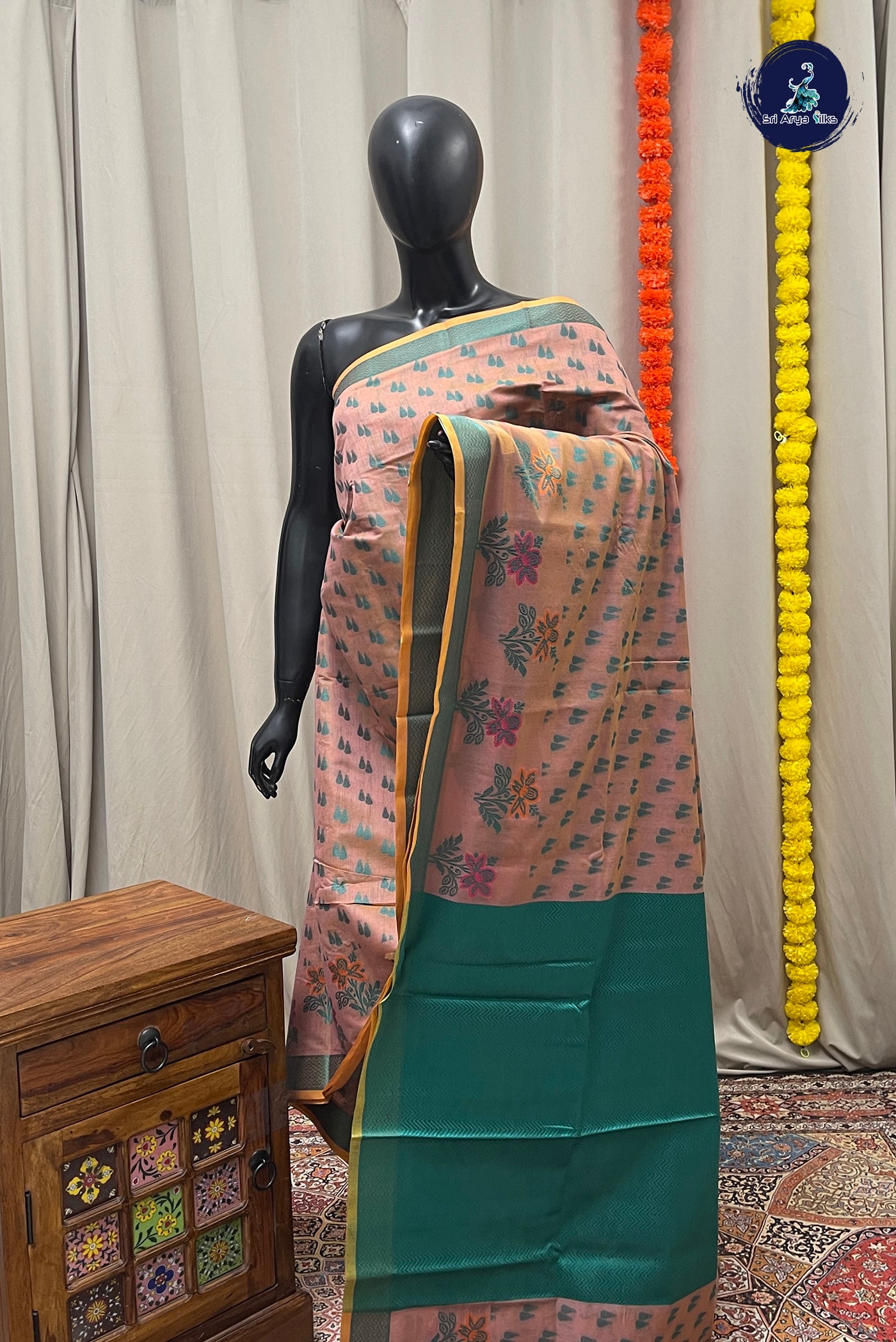 Mauve Pink Katan Silk With Buttas Pattern