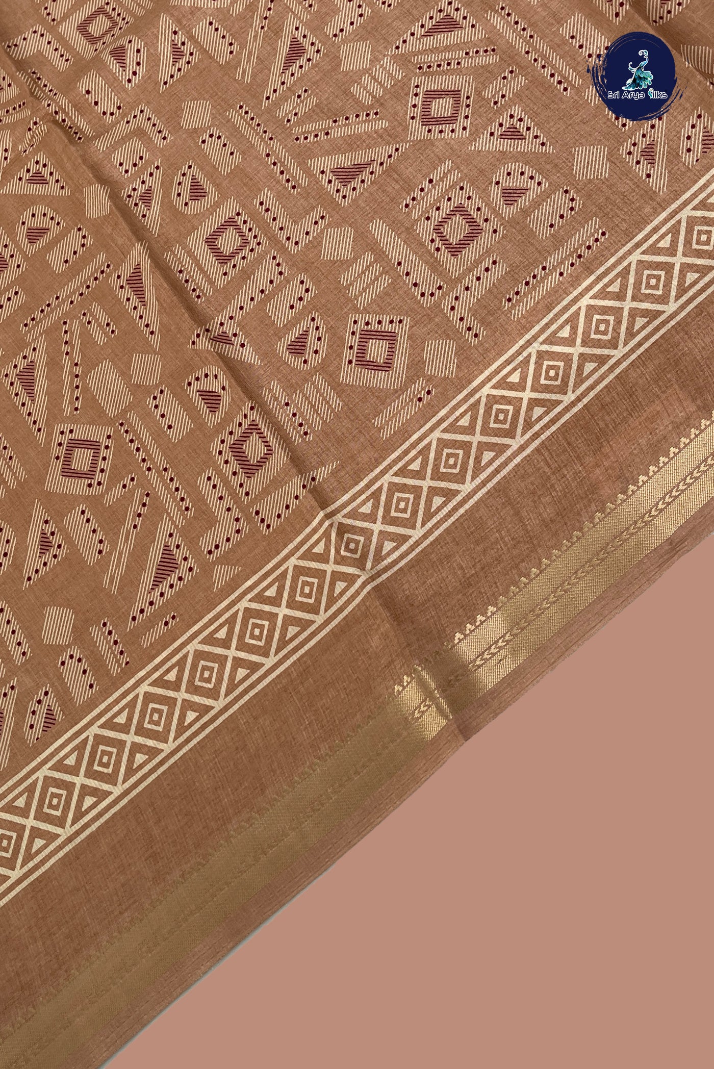 Peach Semi Crepe Silk Saree With Printed Pattern
