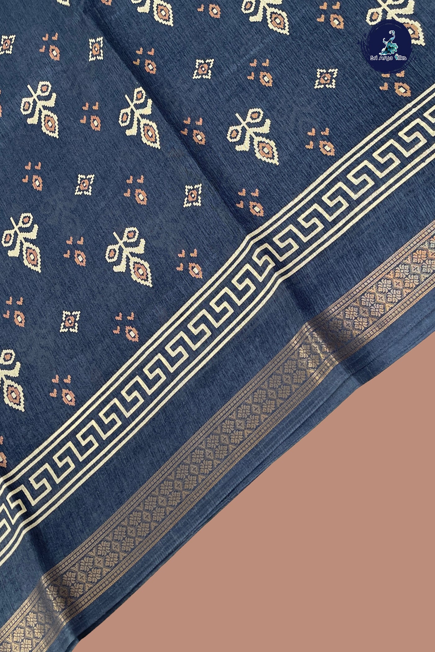 Greyish Blue Semi Crepe Silk Saree With Printed Pattern