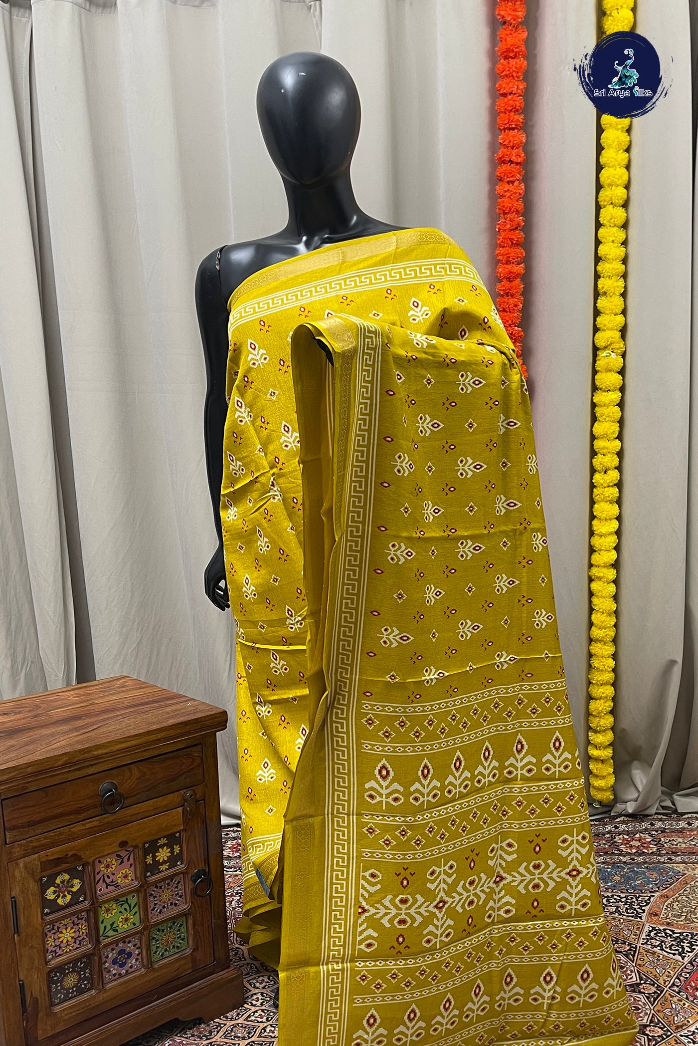 Yellow Semi Crepe Silk Saree With Printed Pattern