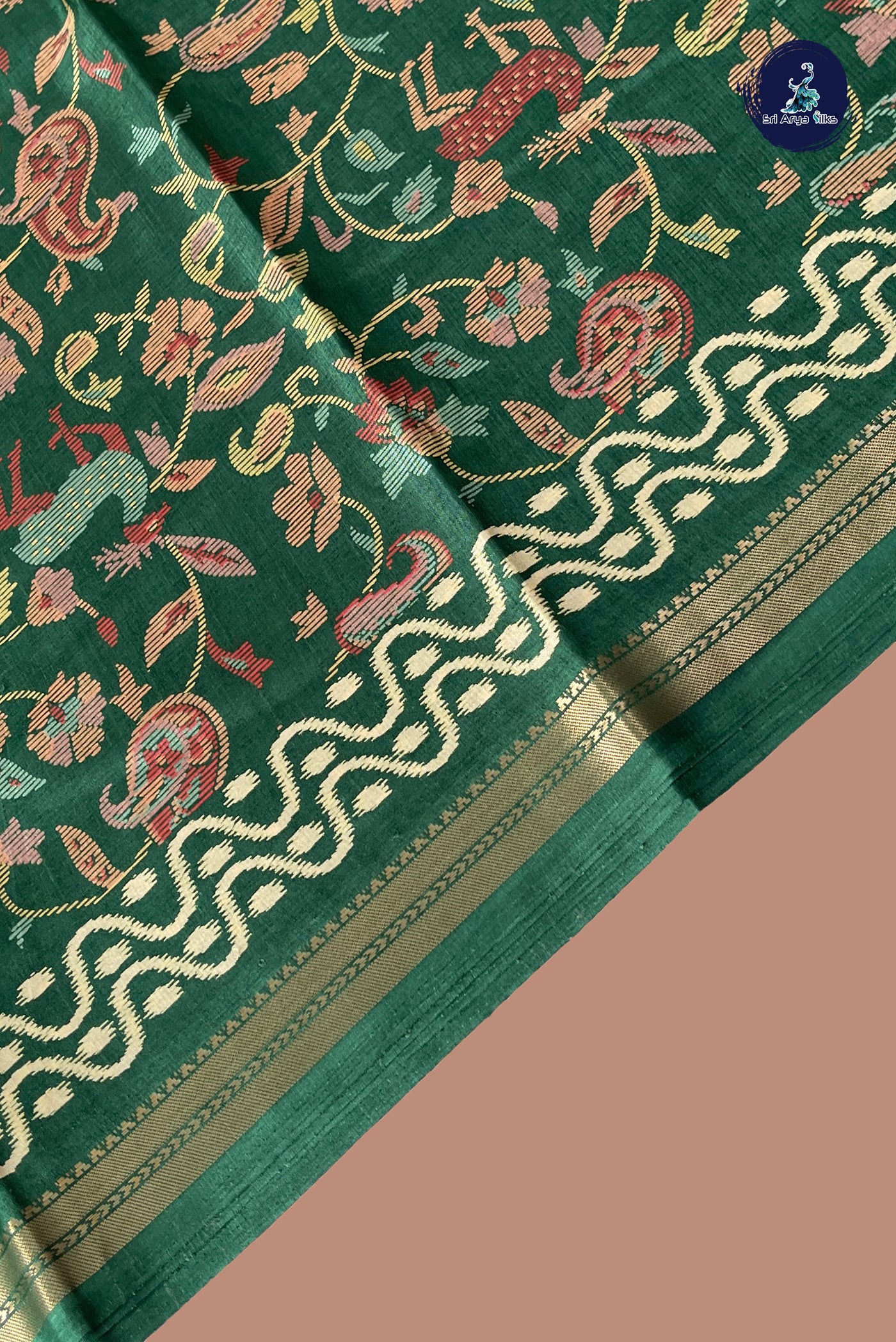 Green Semi Crepe Silk Saree With Printed Pattern