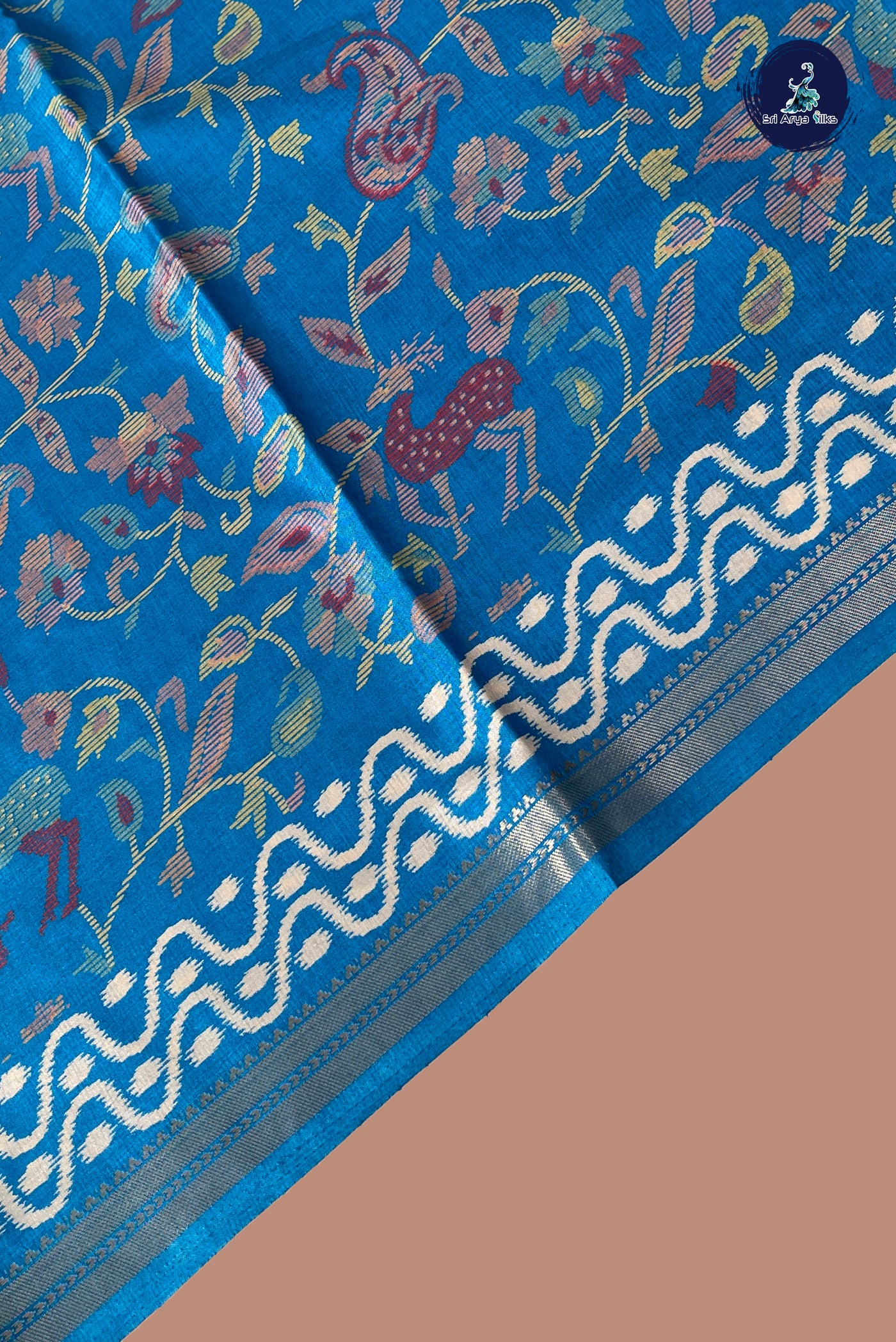 Blue Semi Crepe Silk Saree With Printed Pattern