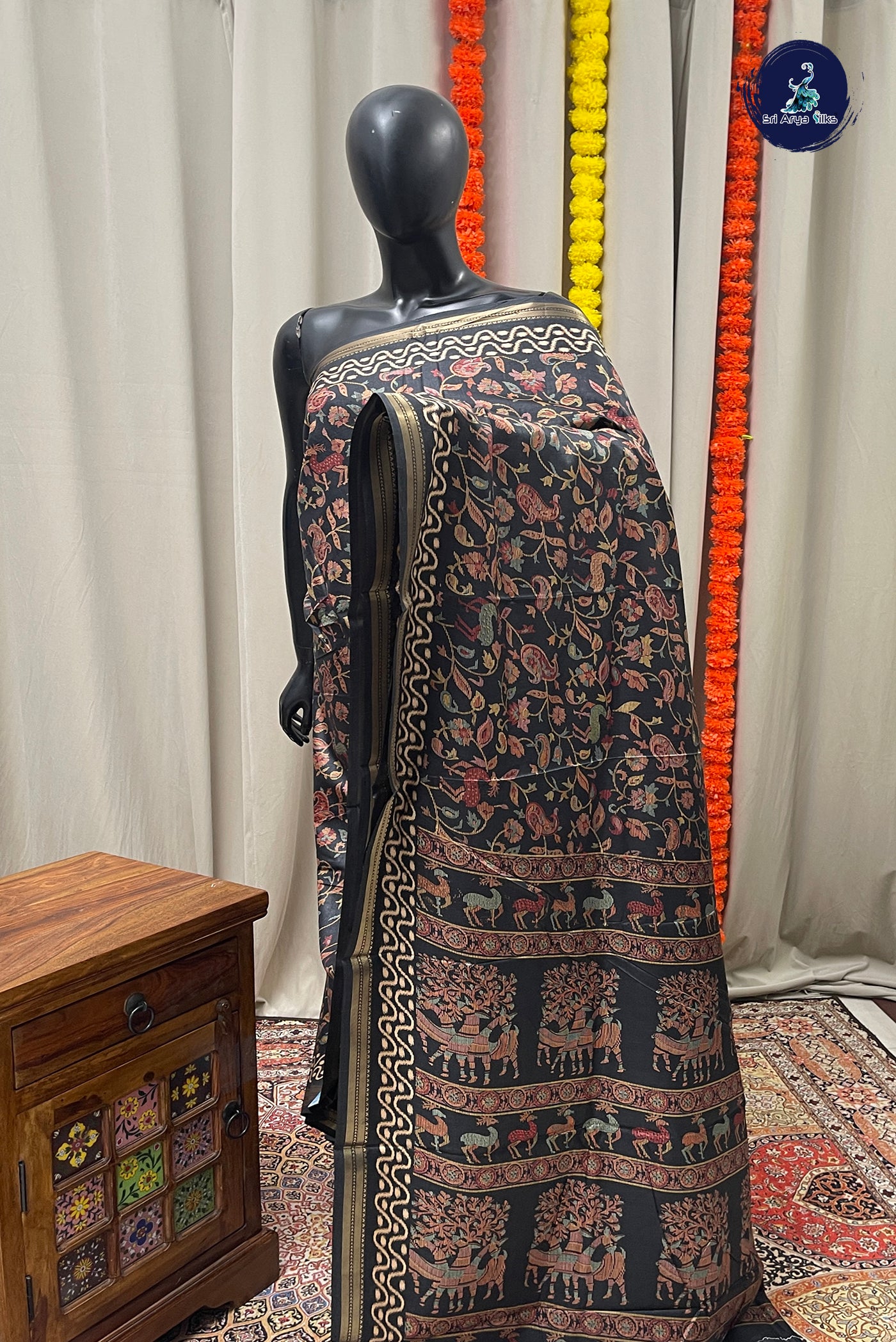 Elephant Grey Semi Crepe Silk Saree With Printed Pattern