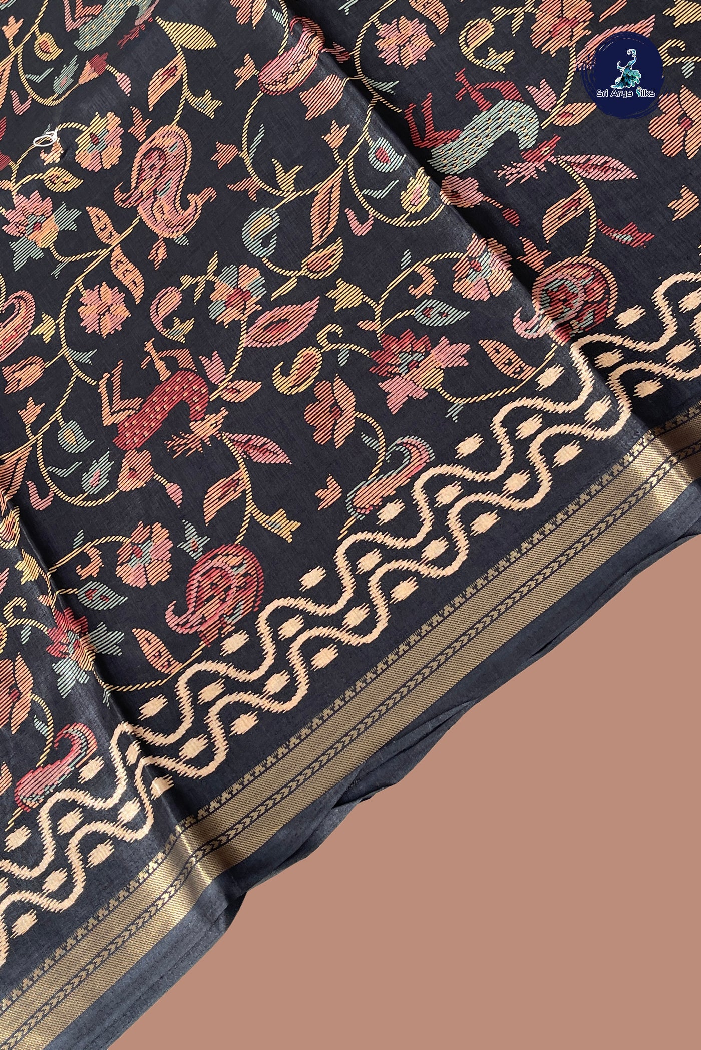 Elephant Grey Semi Crepe Silk Saree With Printed Pattern