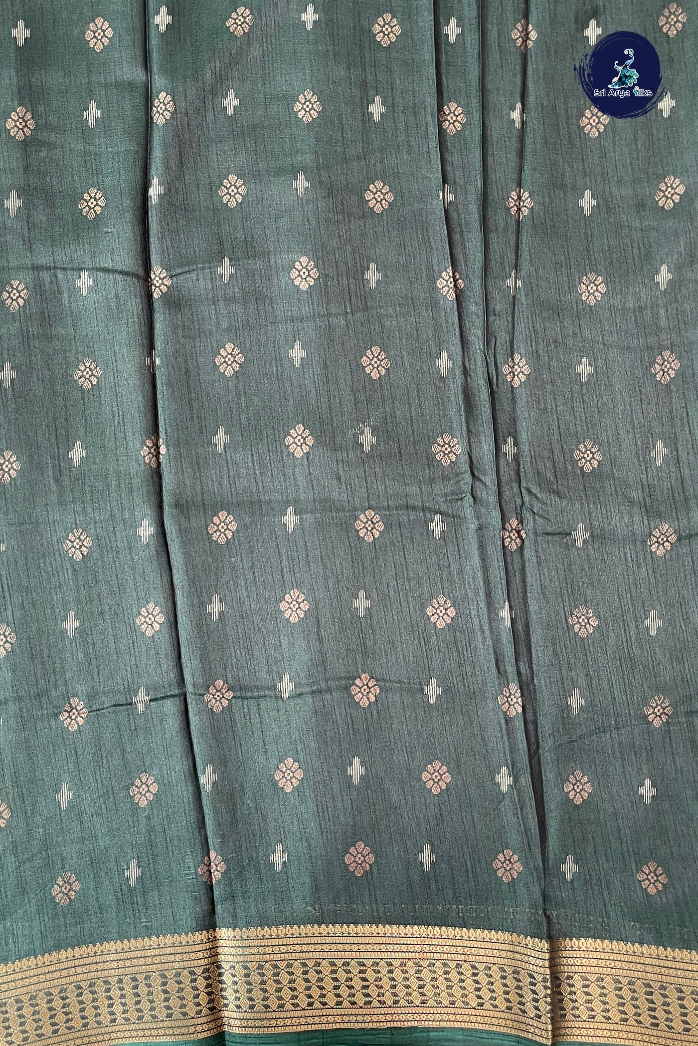 Bottle Green Semi Crepe Silk Saree With Printed Pattern